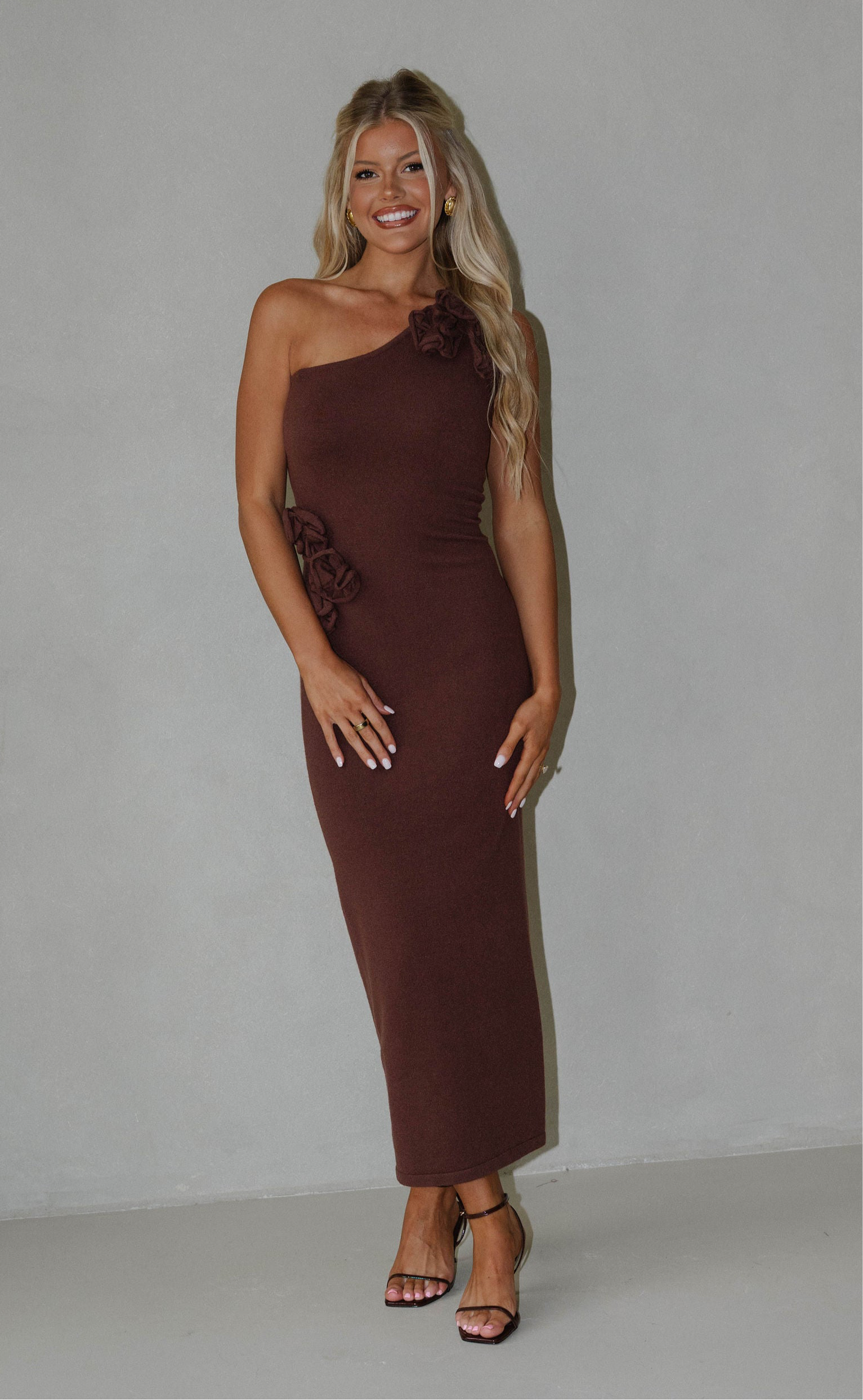 Laston Floral Midi Dress-Brown