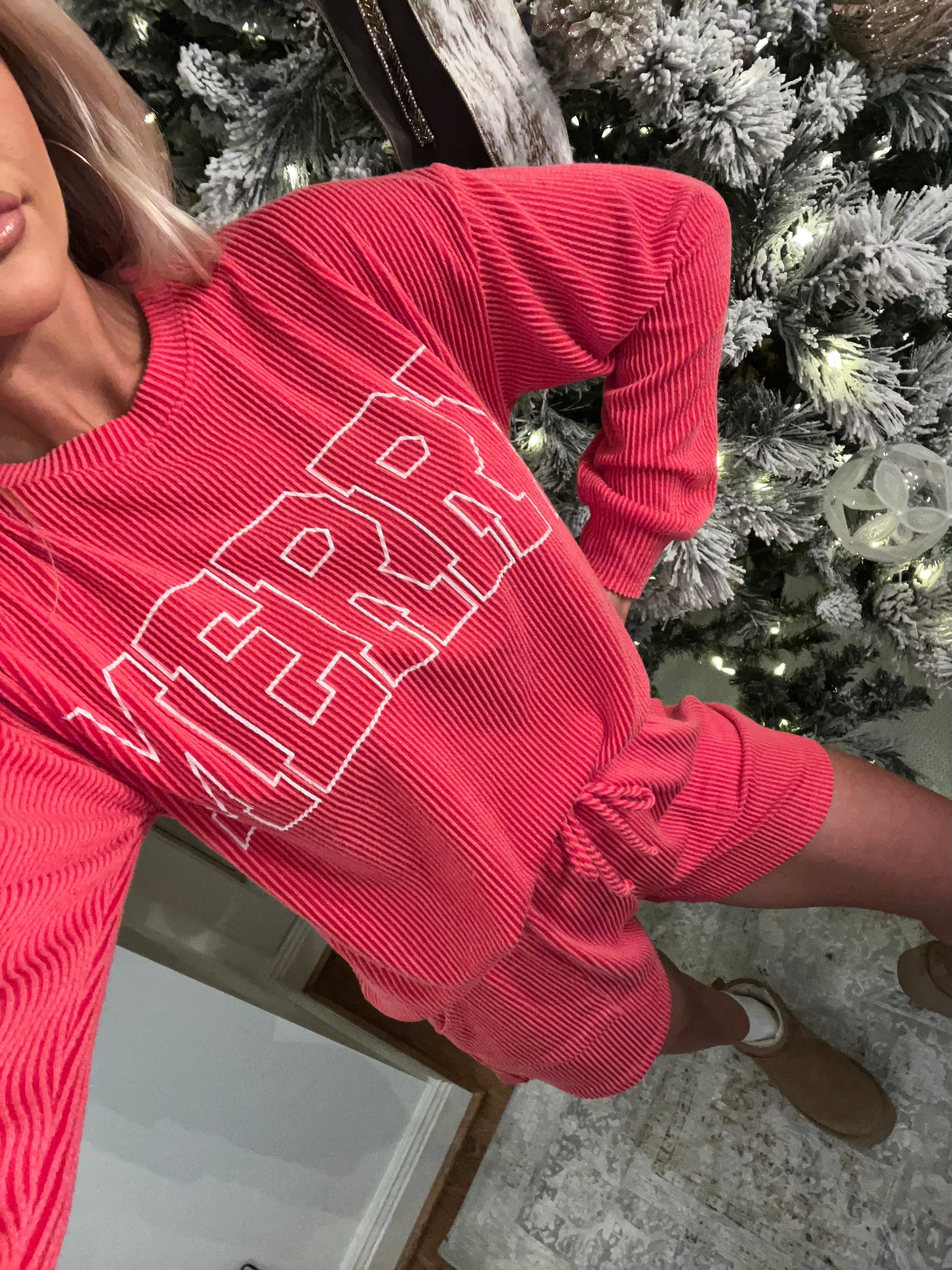 Merry Ribbed Shorts Set- Red