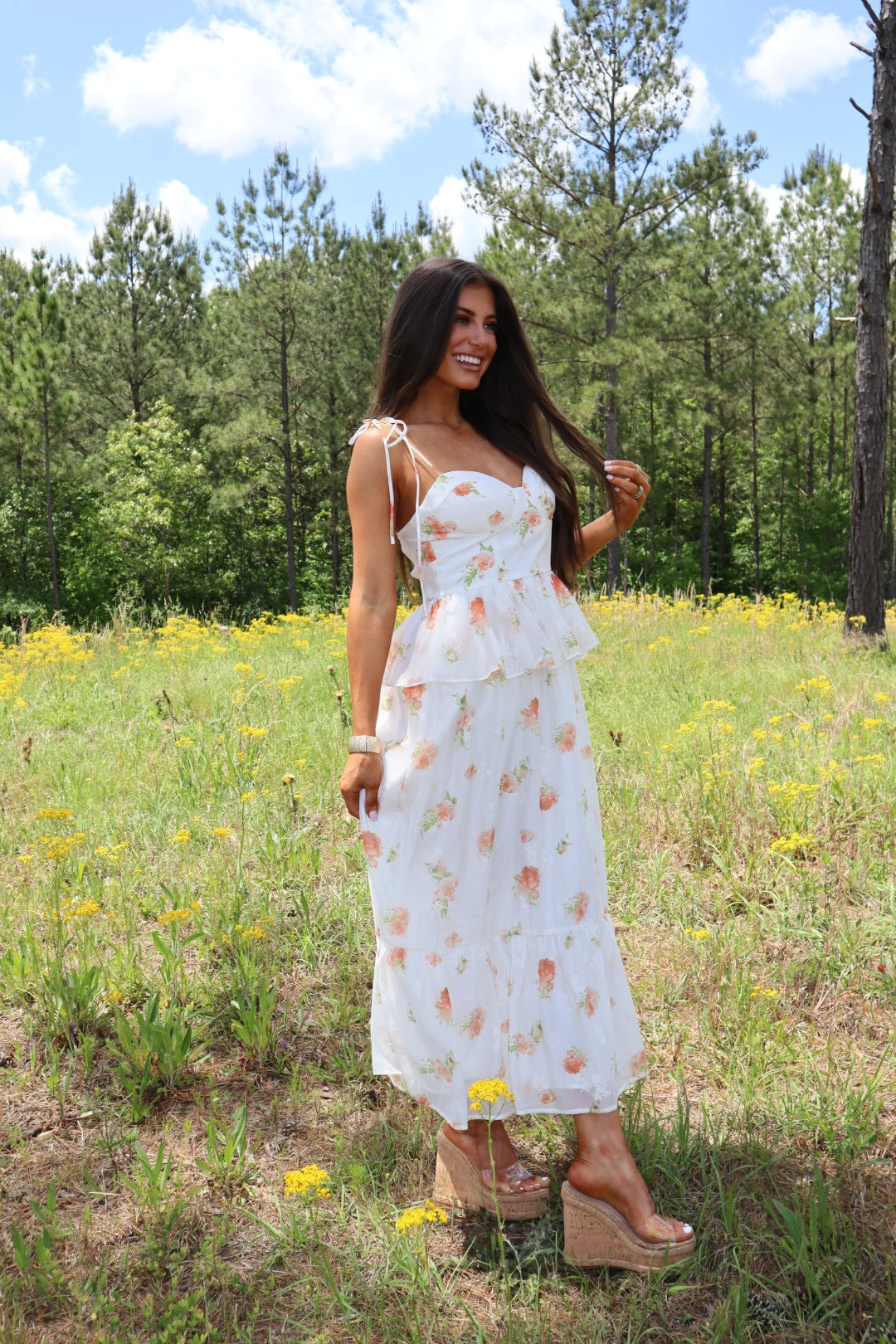 Carson Floral Dress-Orange/White