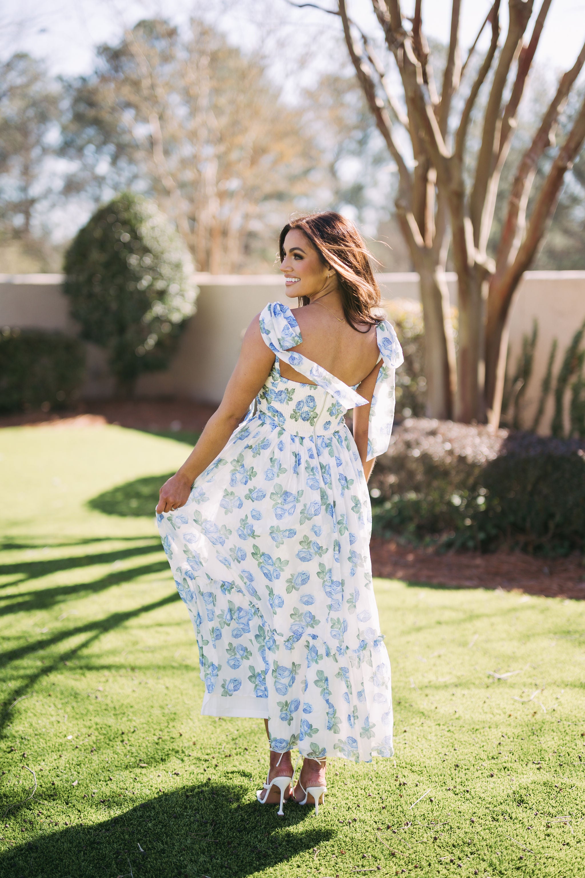 Floral Shoulder Tie Maxi Dress