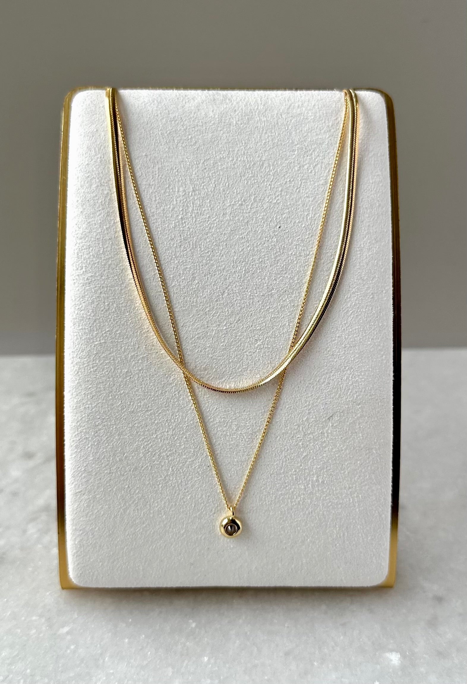 Double Layered CZ Pendant Necklace-Gold