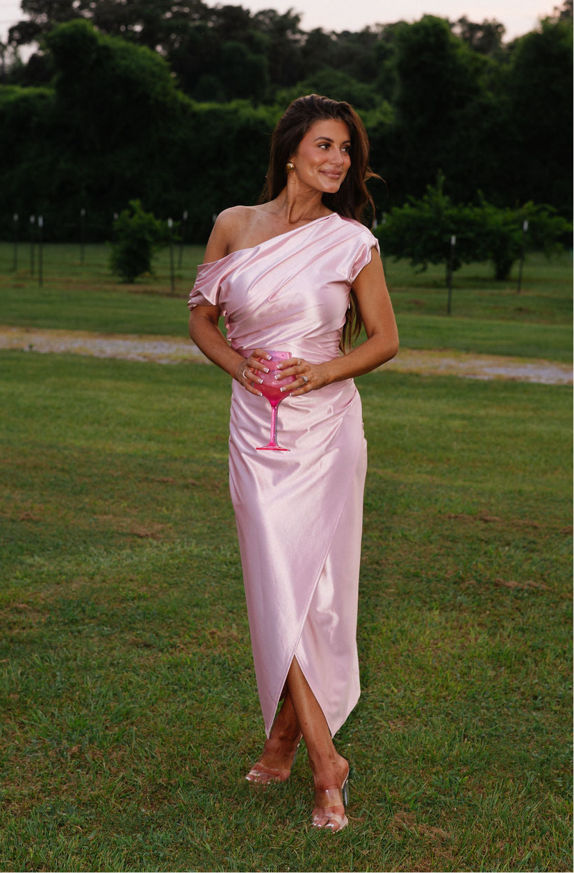 Shoulder Drop Maxi Dress-Pink