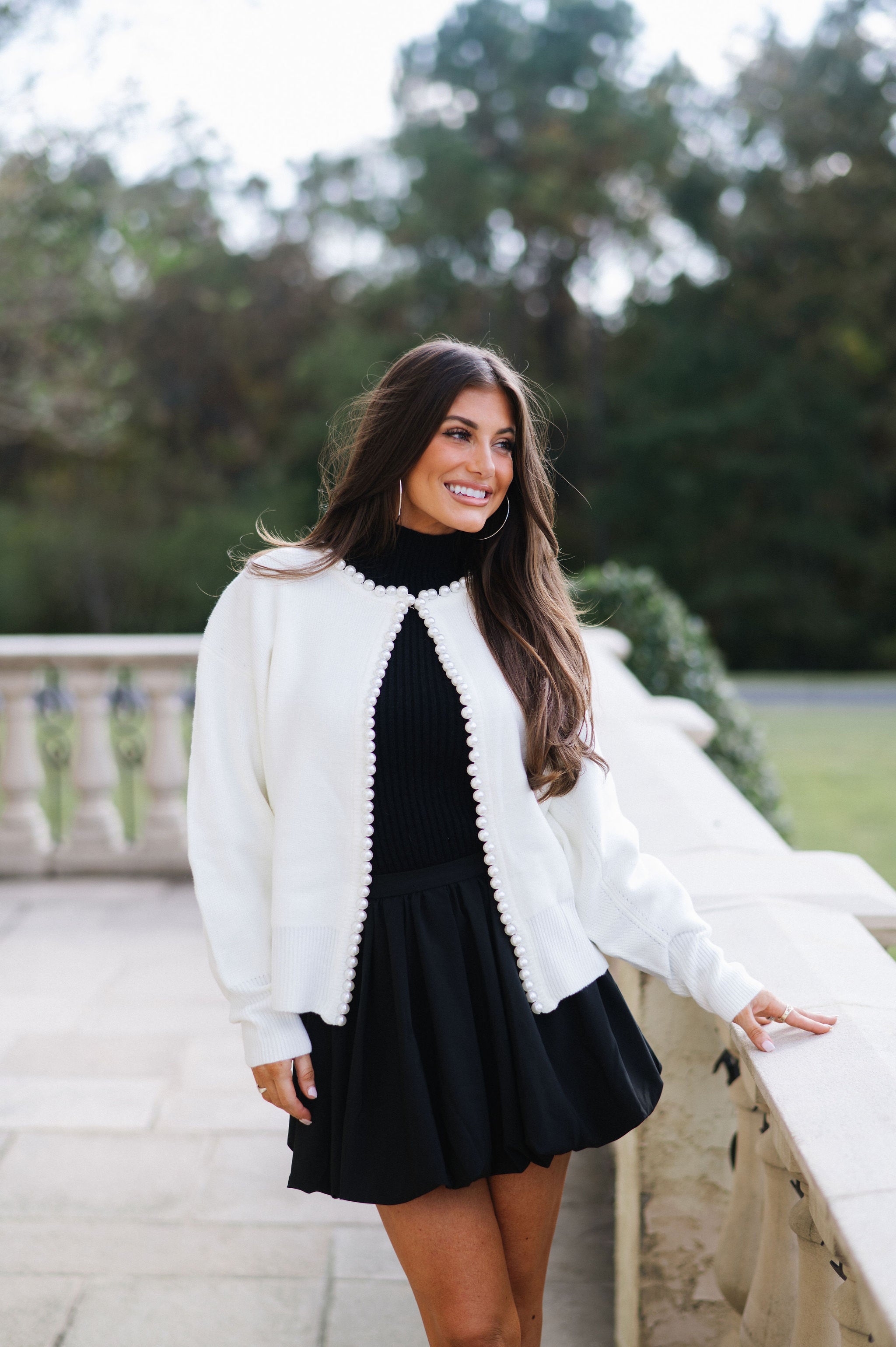 Pearl Trim Sweater Cardigan-Ivory