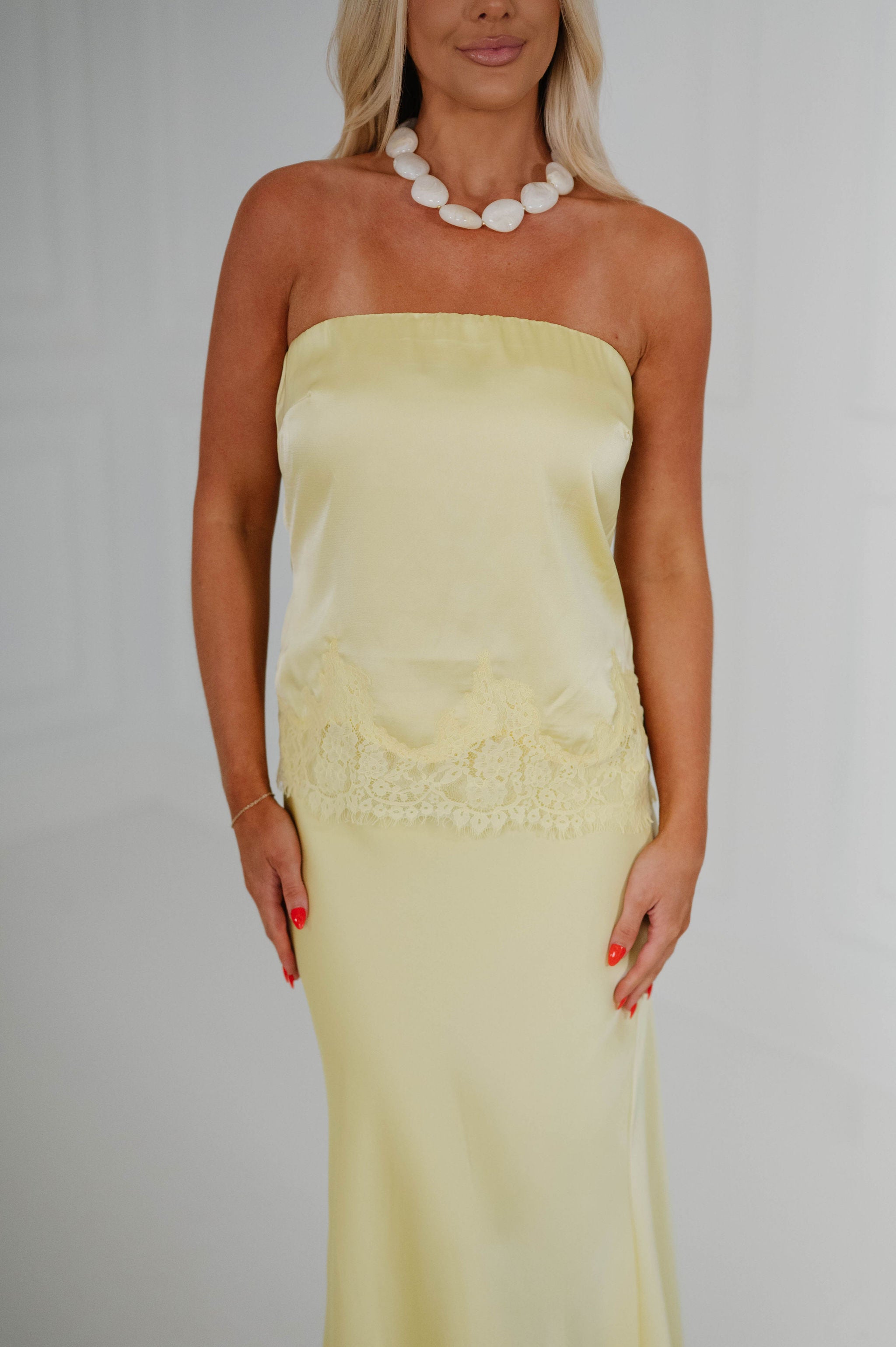Zara Satin Lace Midi Skirt Set-Yellow