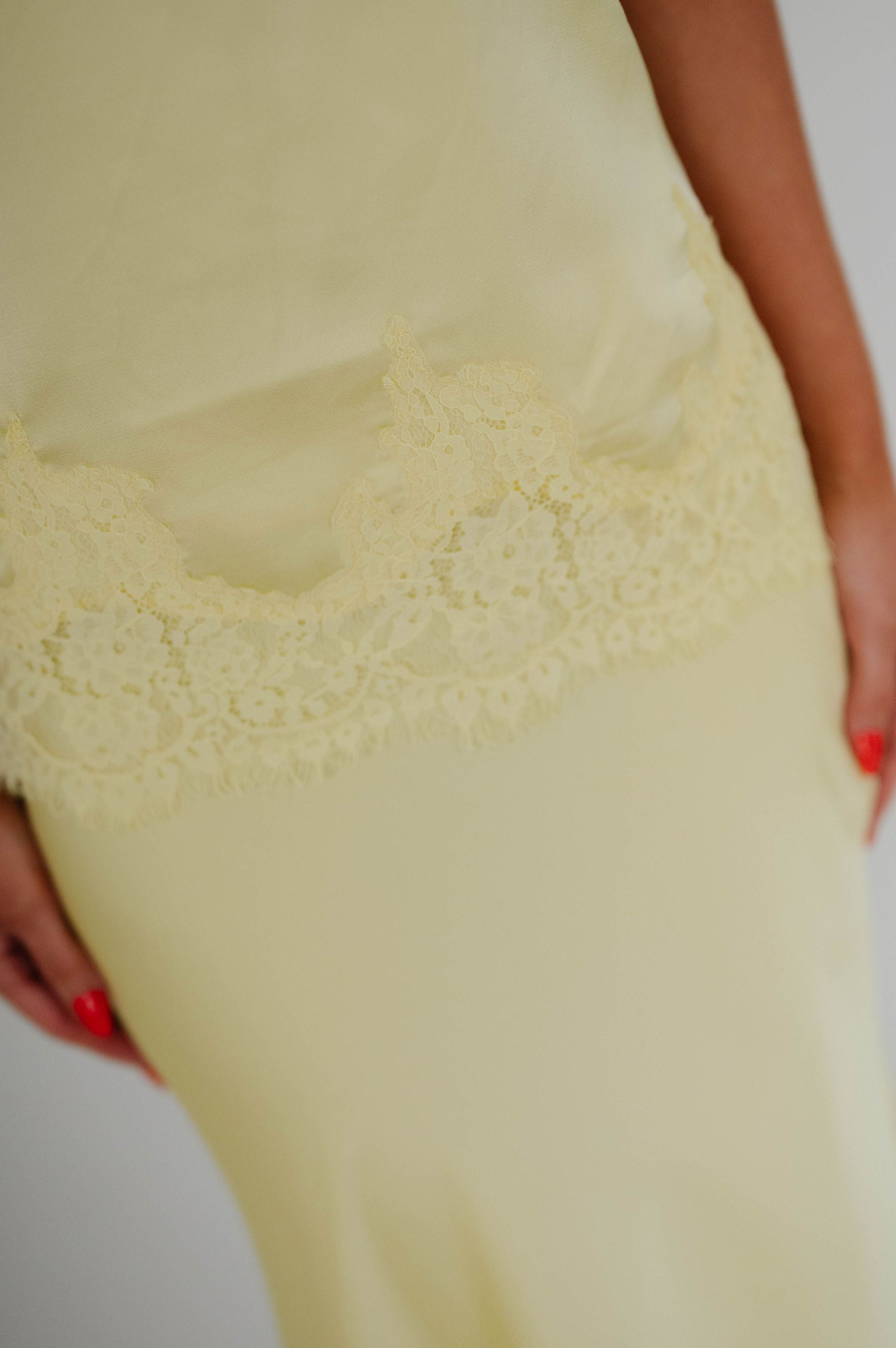 Zara Satin Lace Midi Skirt Set-Yellow