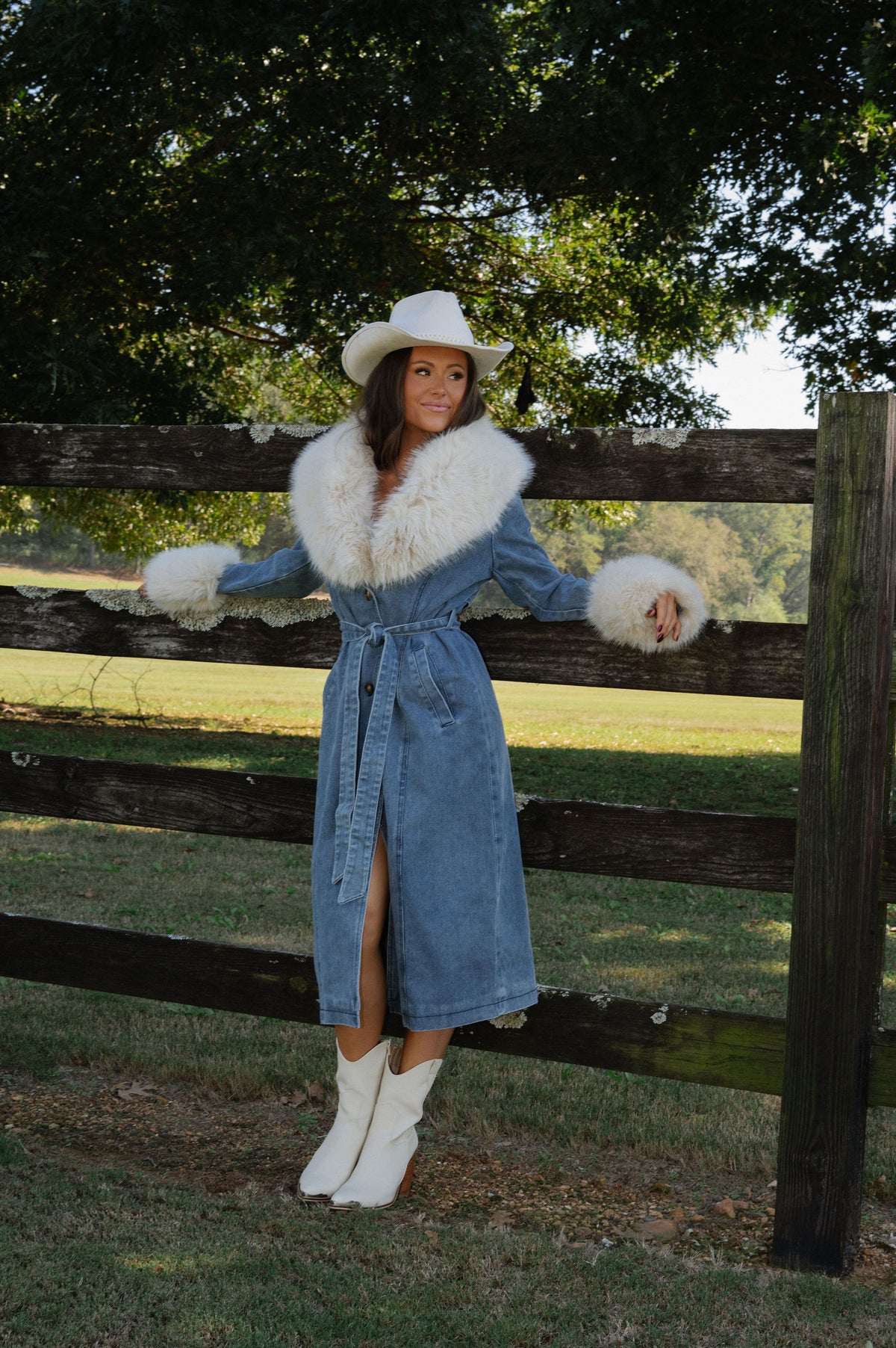 Eliza Fur Trimmed Coat-Denim