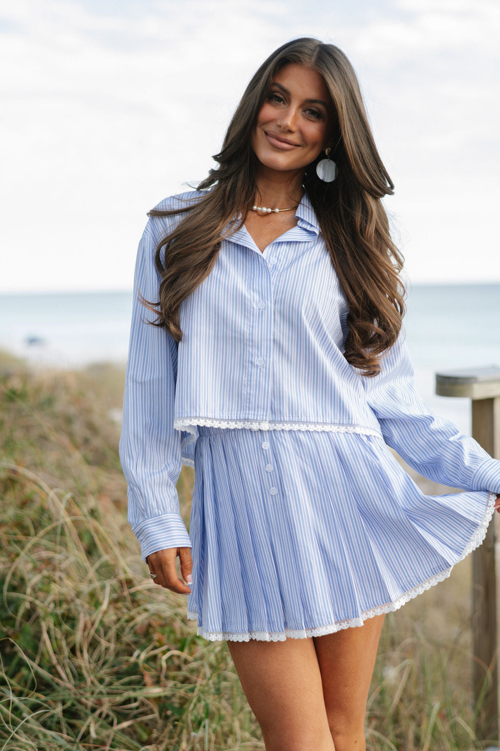 Annie Pleated Skirt Set-Blue