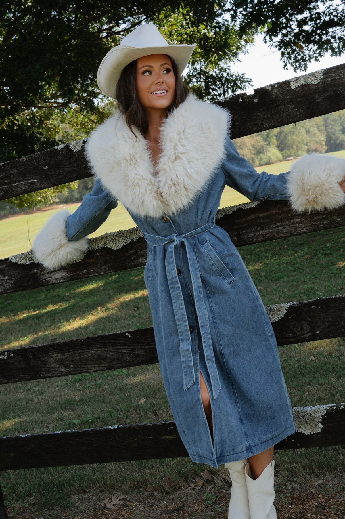 Eliza Fur Trimmed Coat-Denim