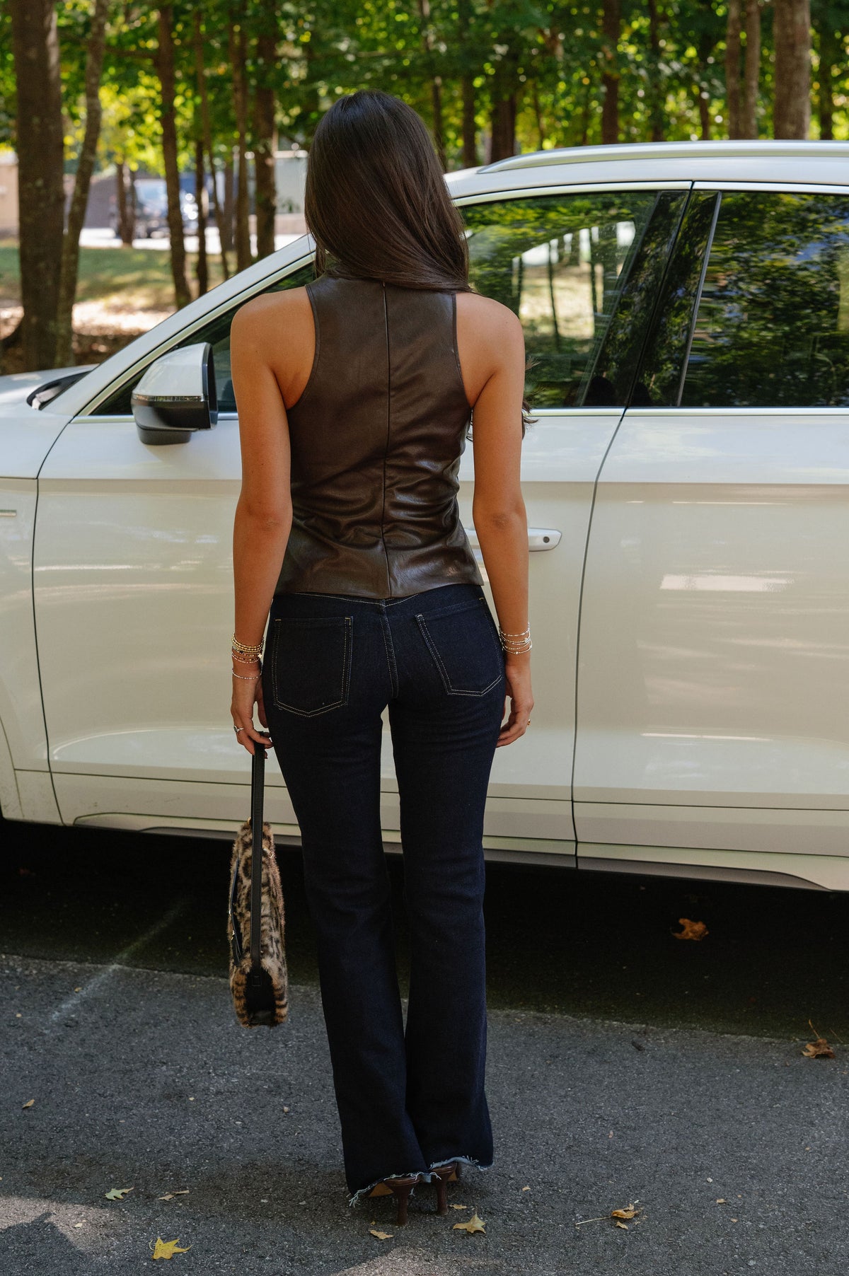 Tanner Faux Leather Top-Brown