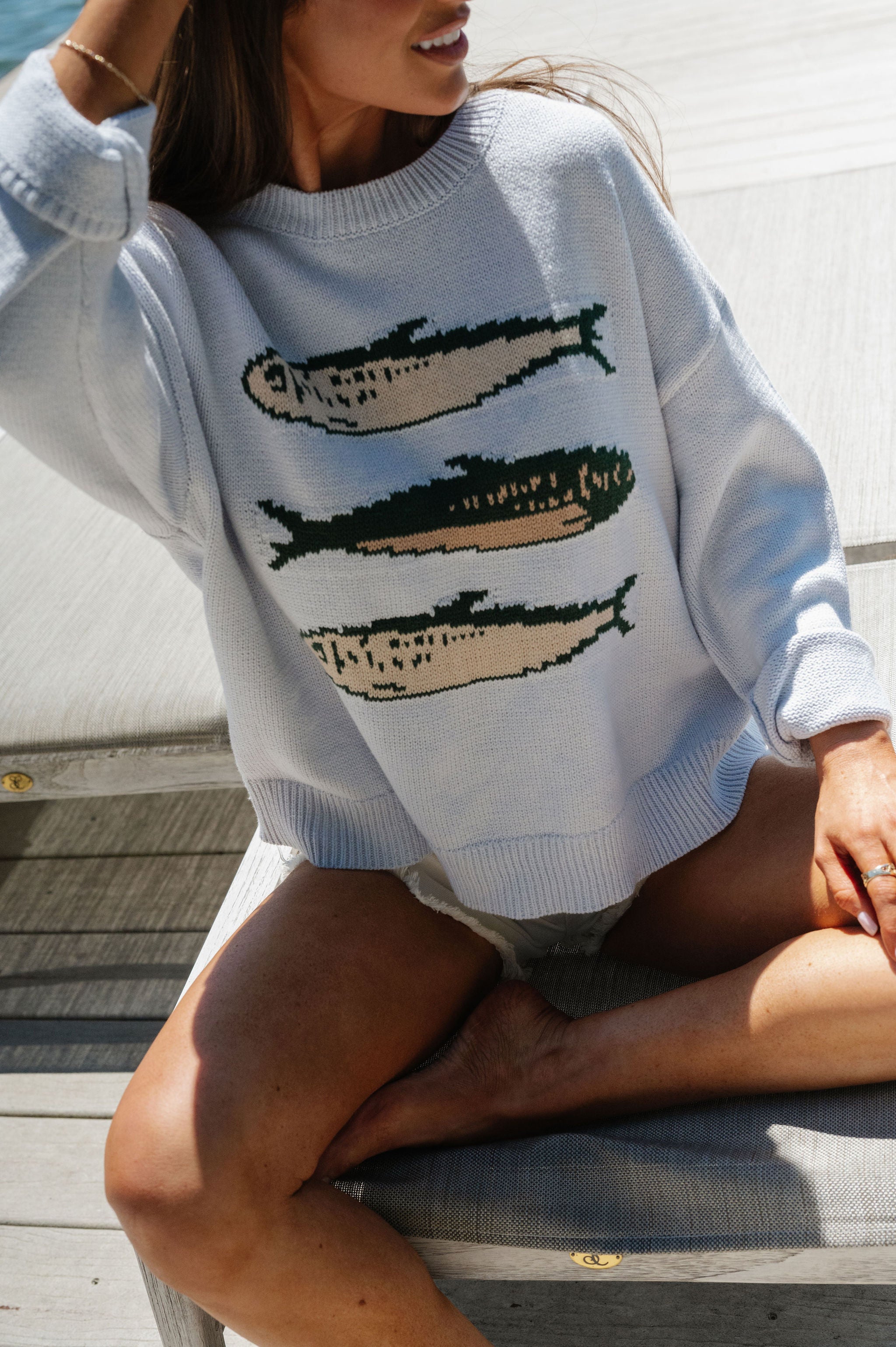 Round Neck Sardine Sweater-Baby Blue