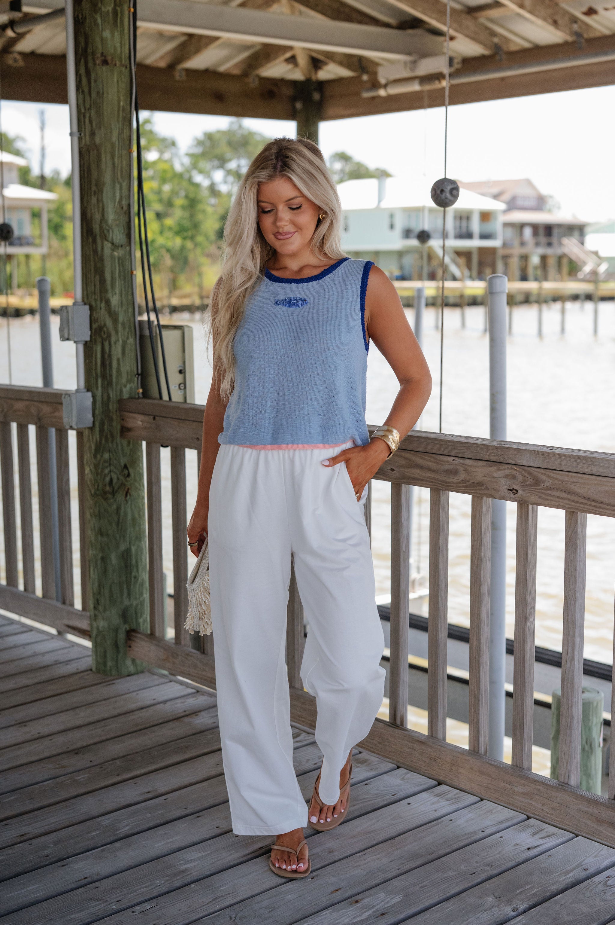 Sweater Knit Fish Tank-Coastal Blue
