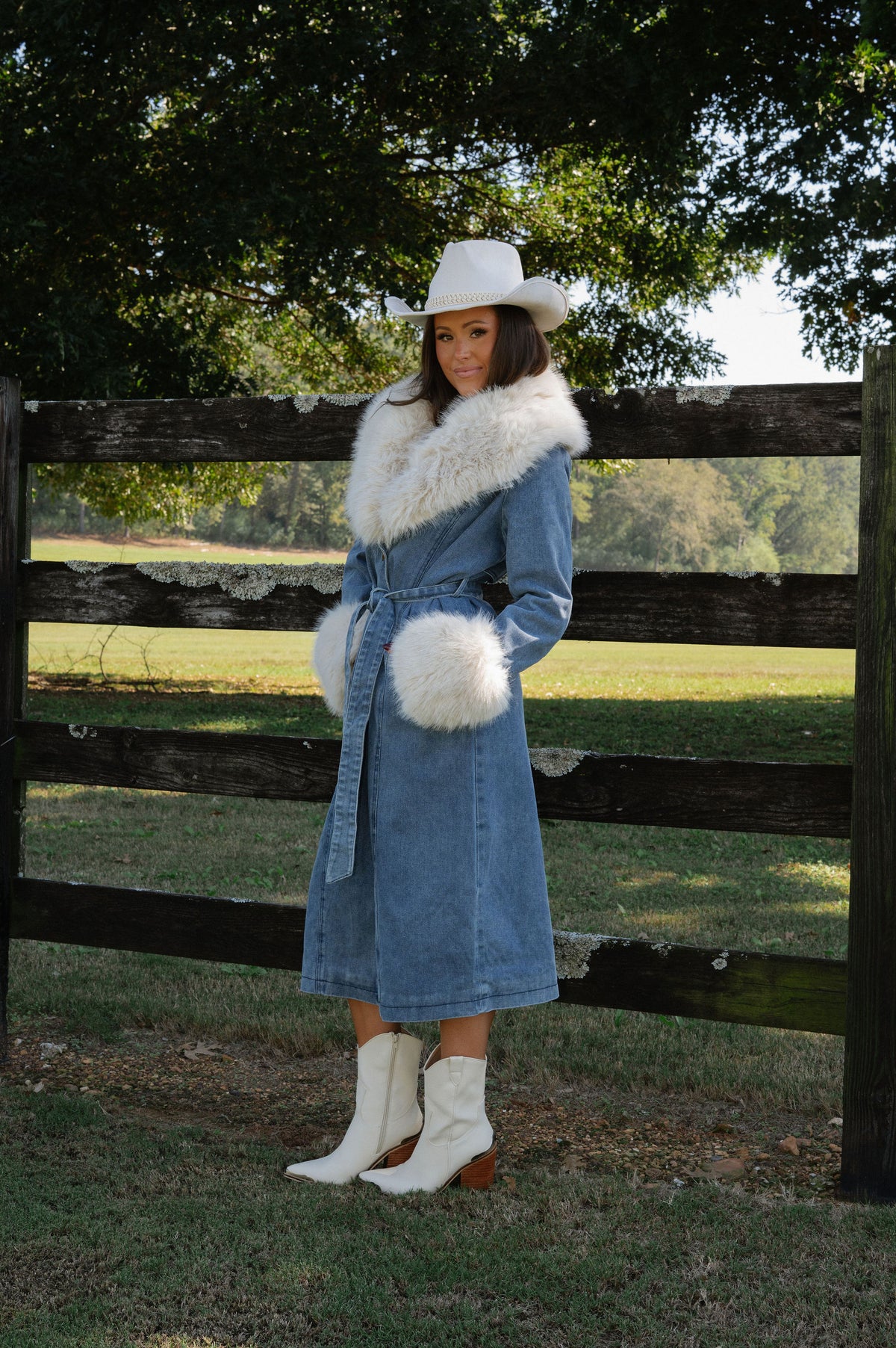Eliza Fur Trimmed Coat-Denim