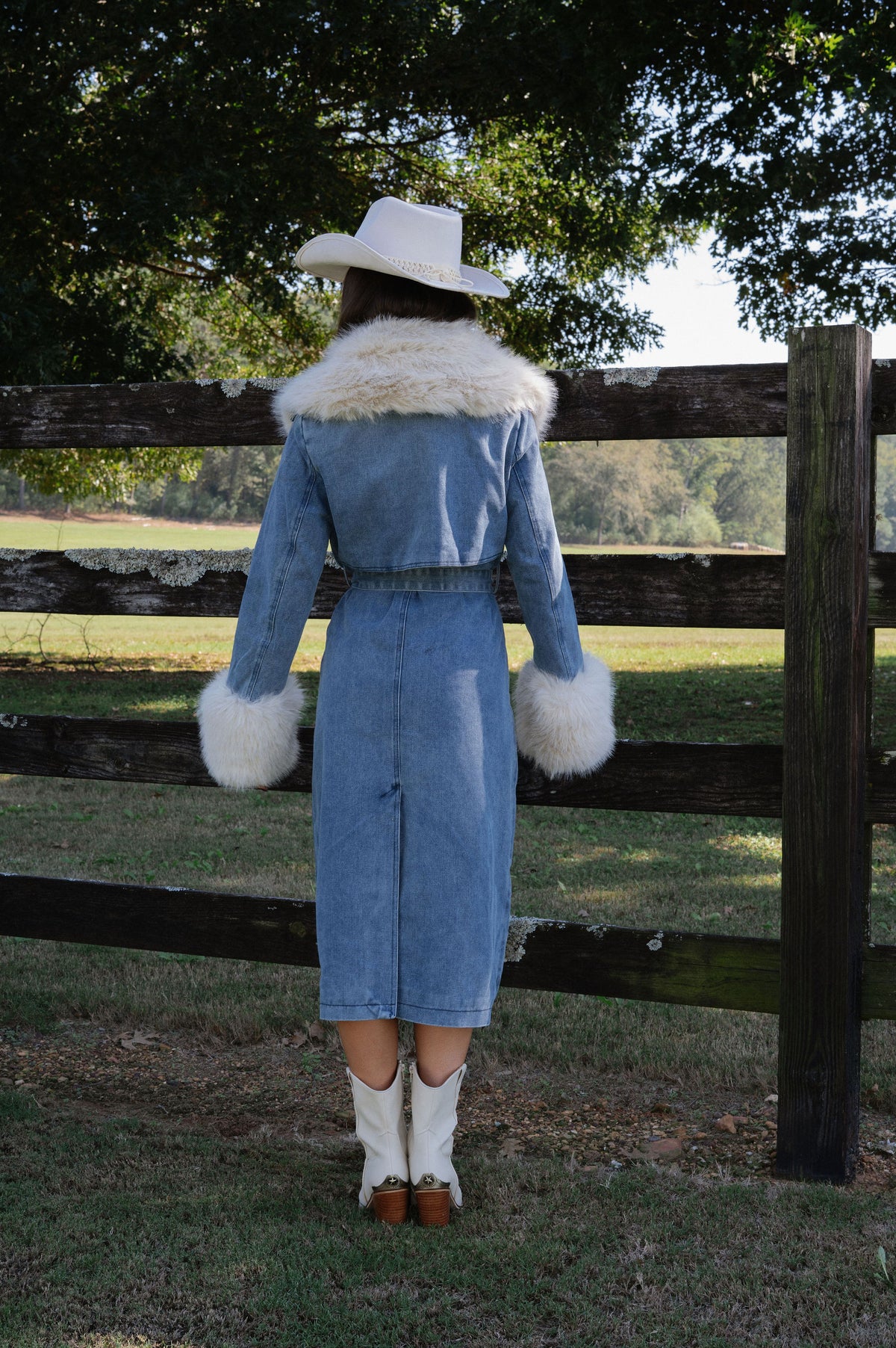 Eliza Fur Trimmed Coat-Denim