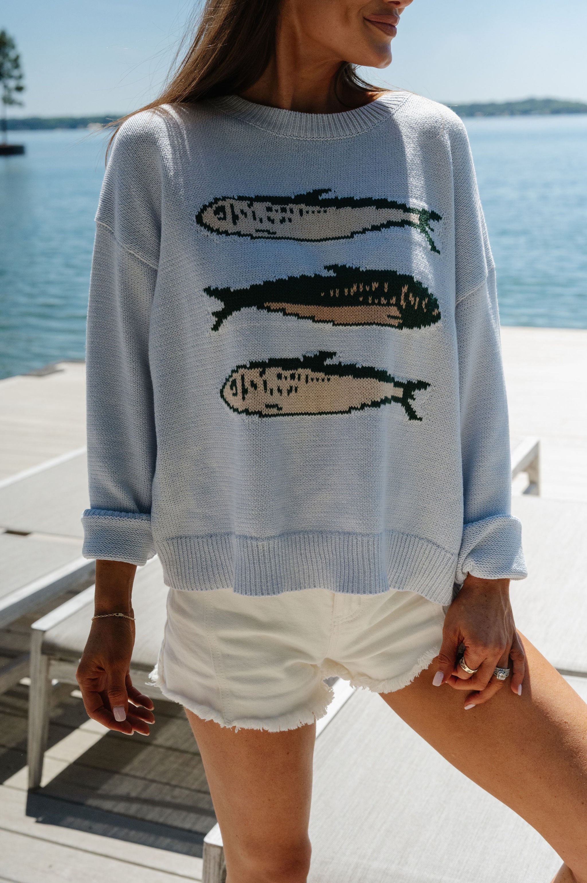 Round Neck Sardine Sweater-Baby Blue