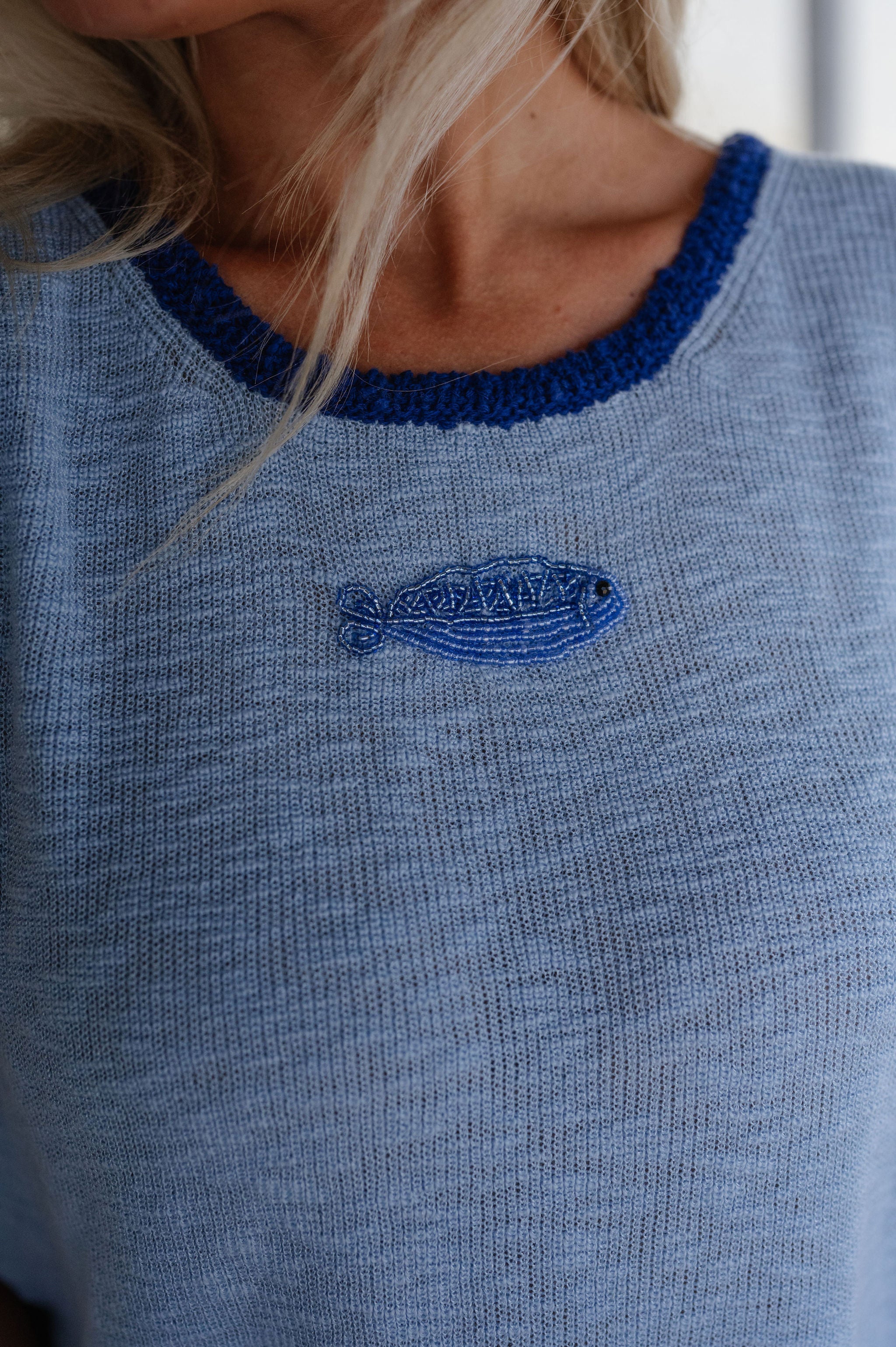 Sweater Knit Fish Tank-Coastal Blue