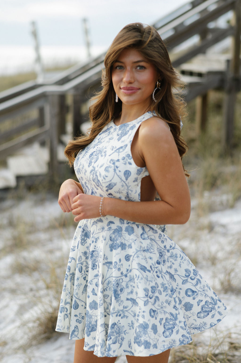 Poplin Floral Mini Dress- Blue