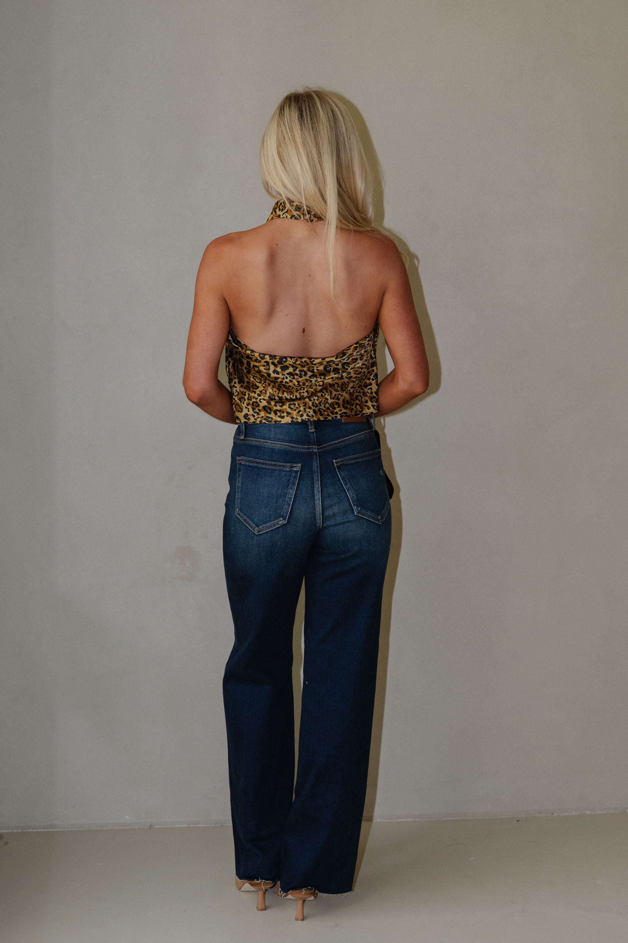 Golden Halter Neck Printed Top