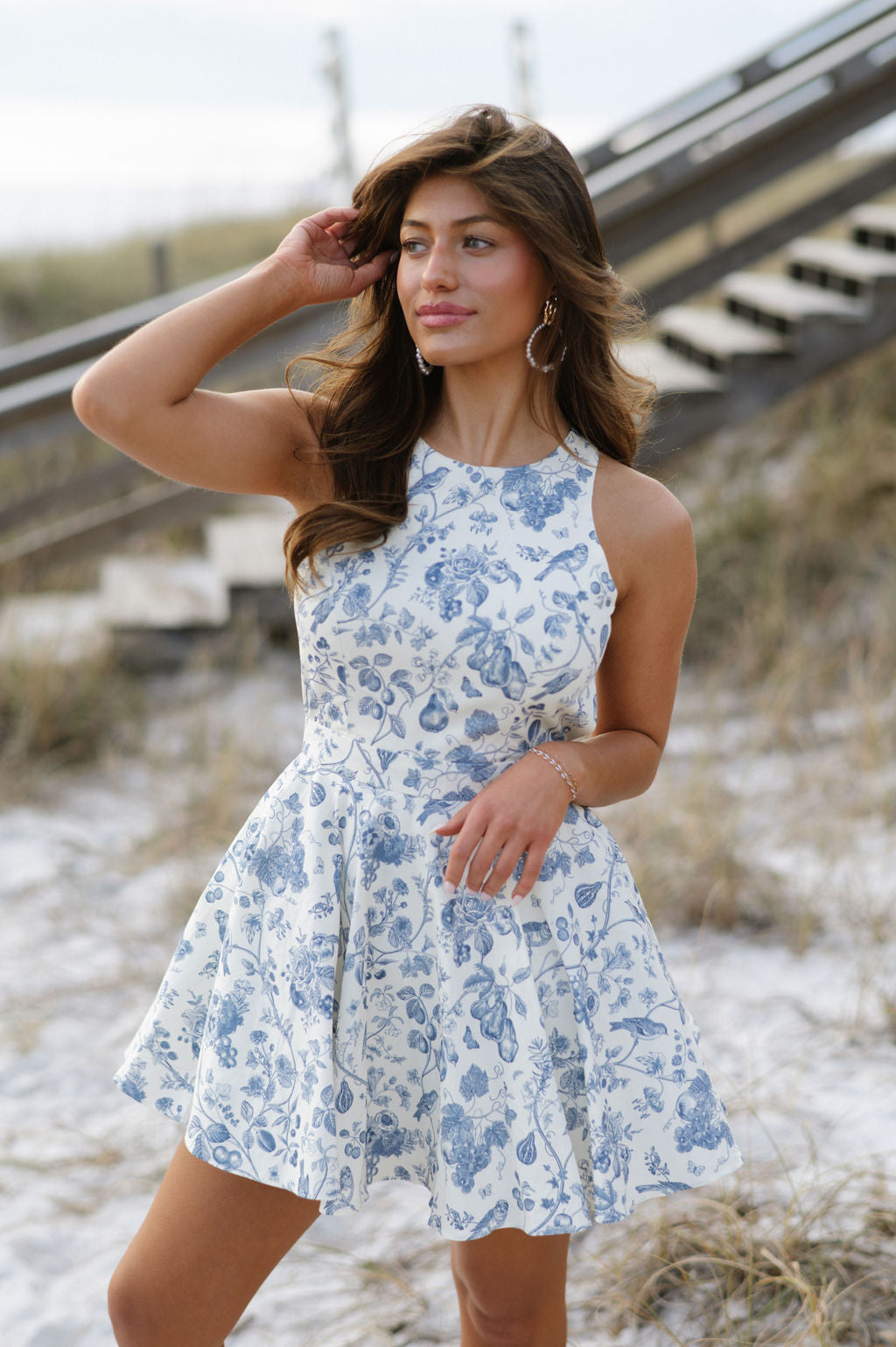 Poplin Floral Mini Dress- Blue