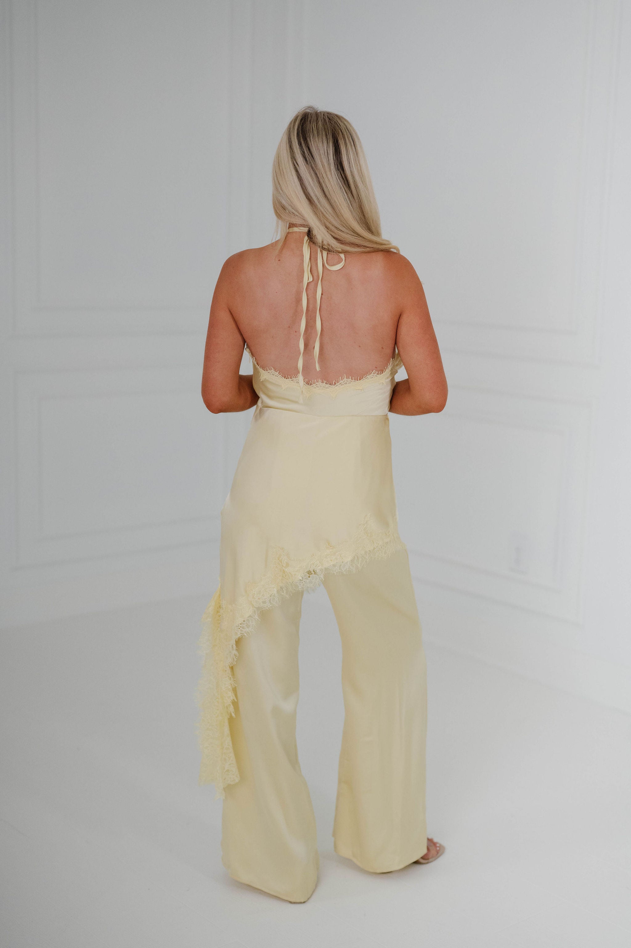 Jules Satin Halter Jumpsuit-Yellow