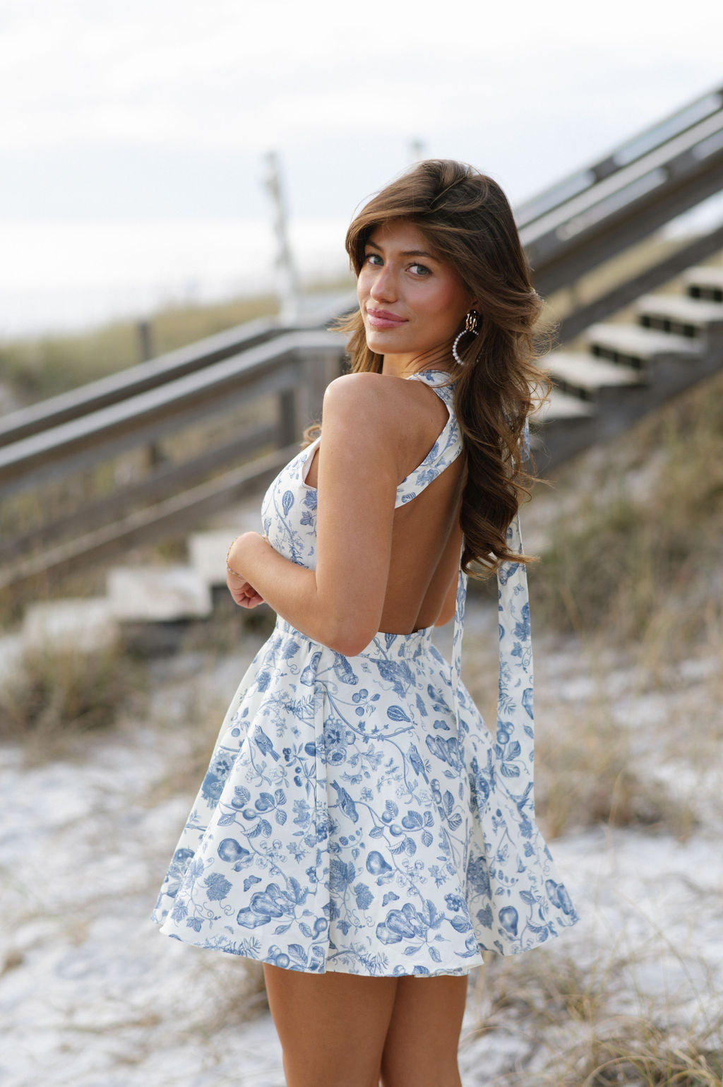 Poplin Floral Mini Dress- Blue