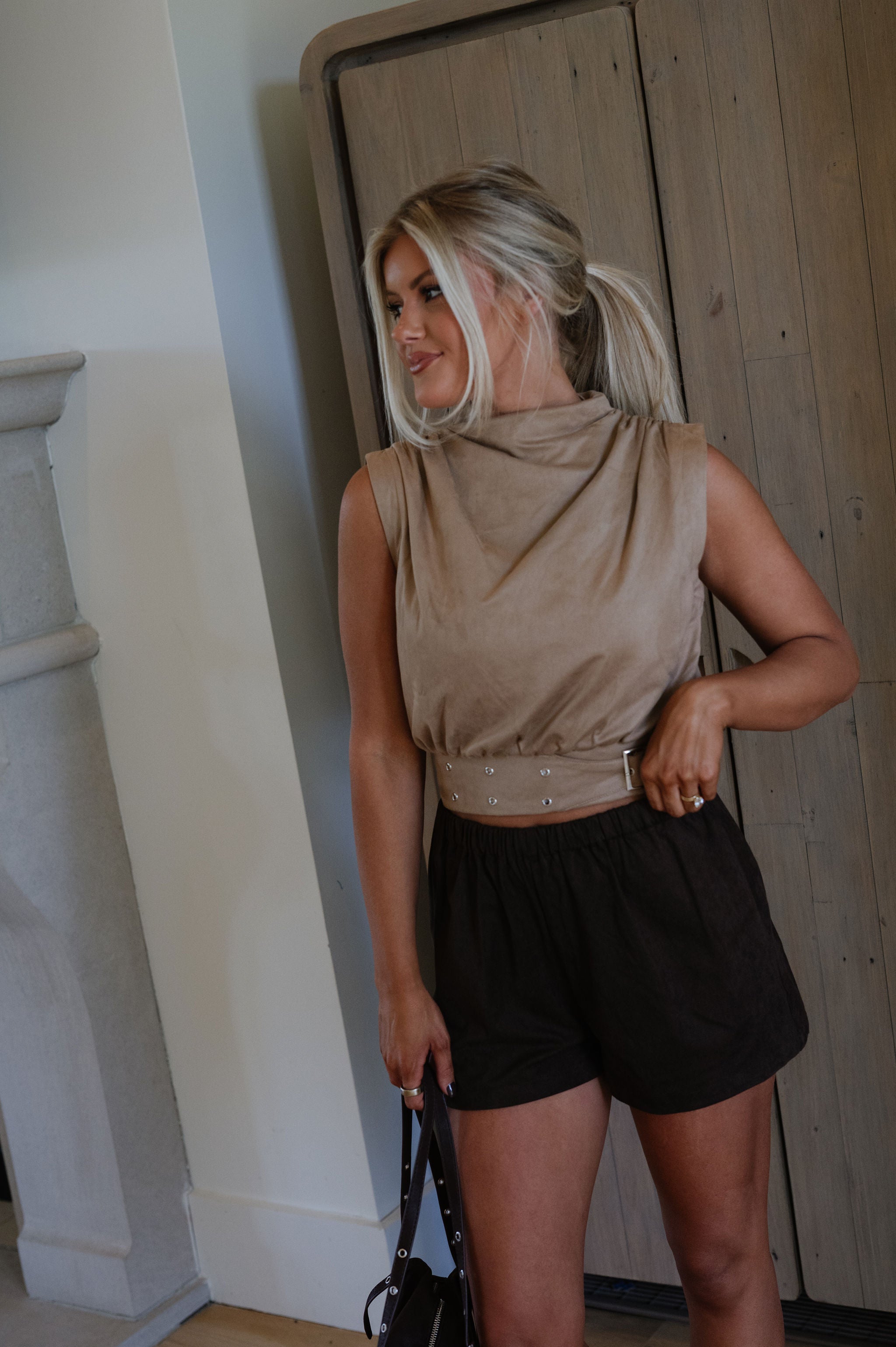 Marla Sleeveless Top-Taupe