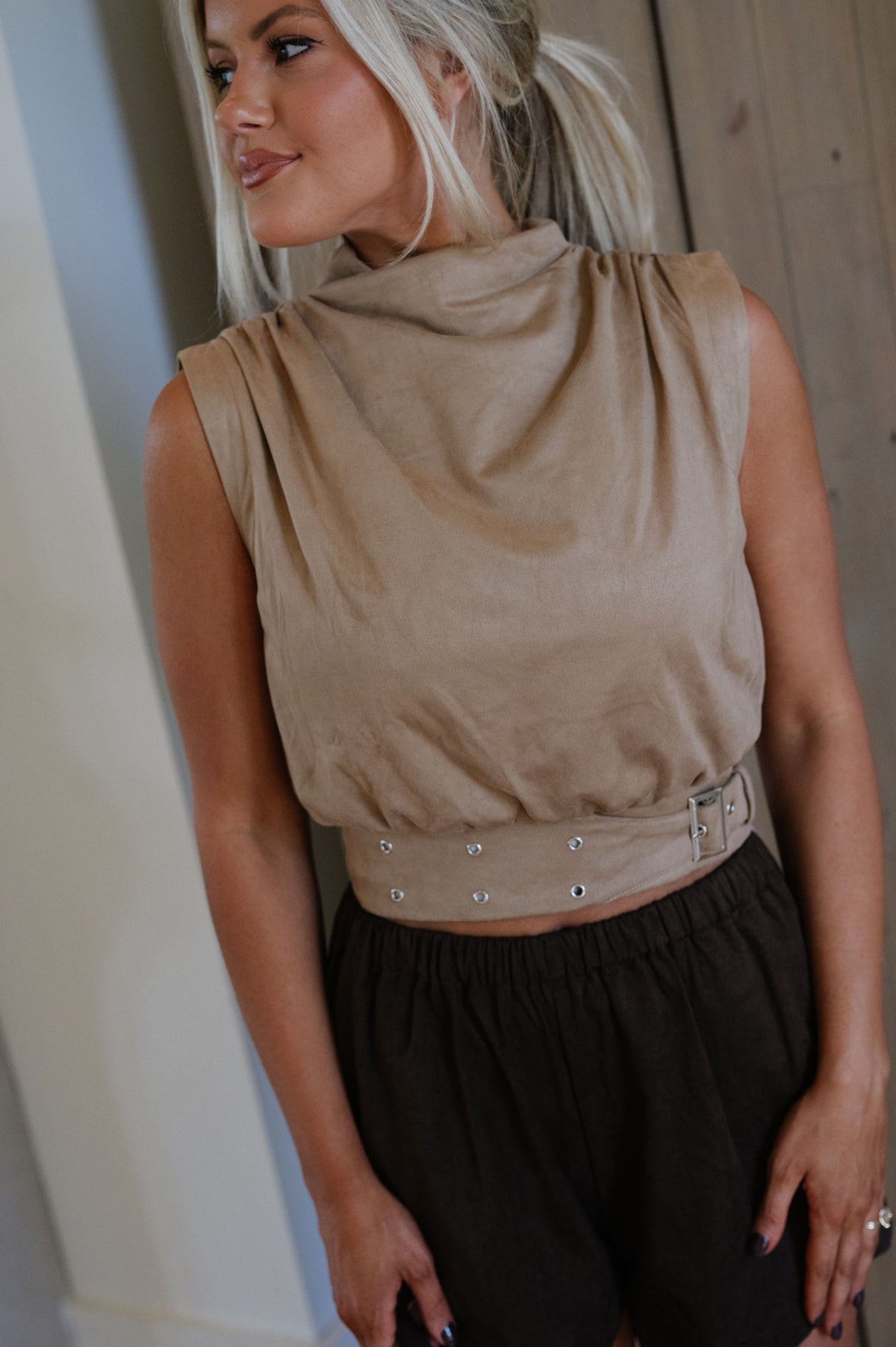 Marla Sleeveless Top-Taupe