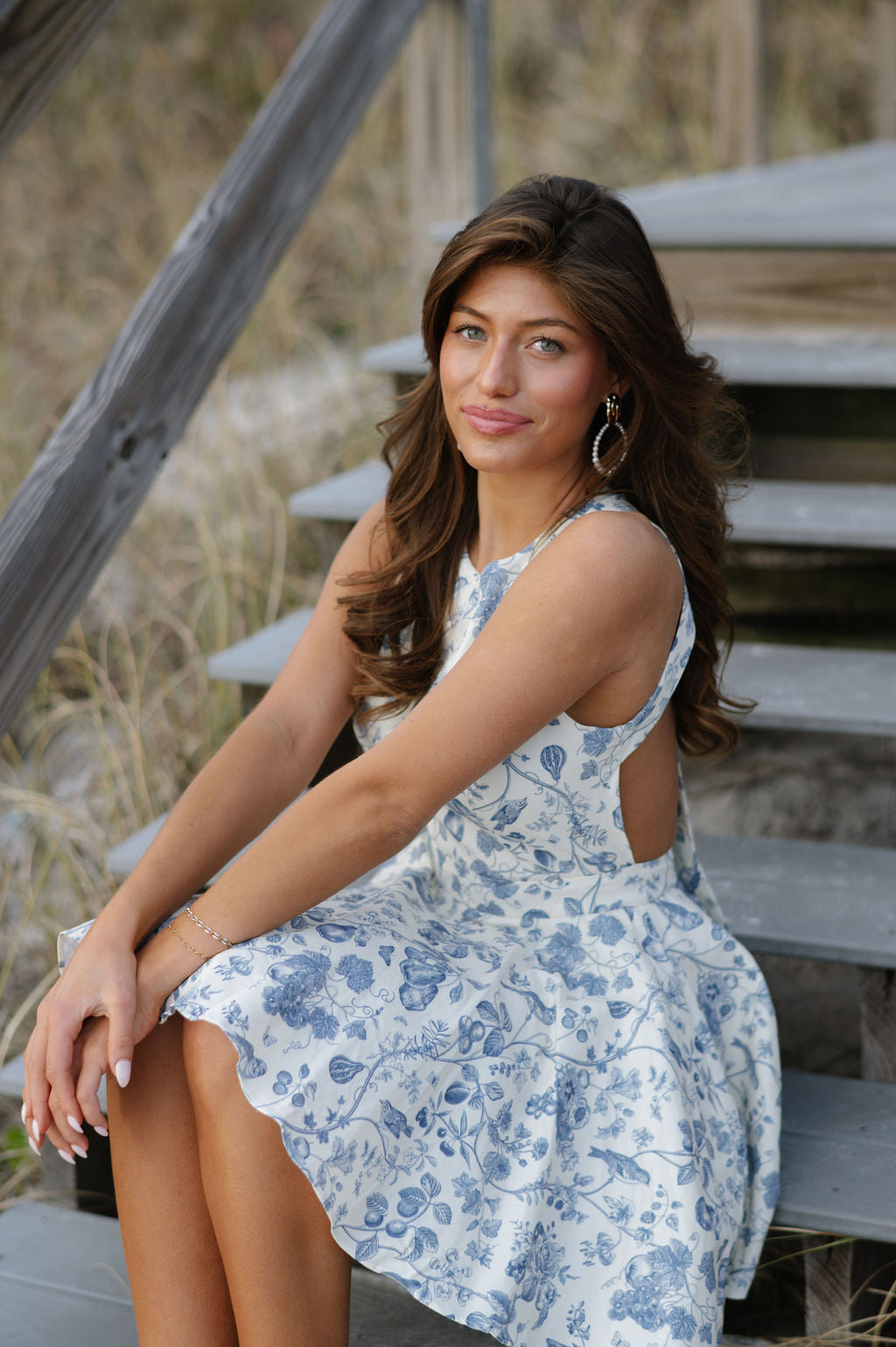 Poplin Floral Mini Dress- Blue