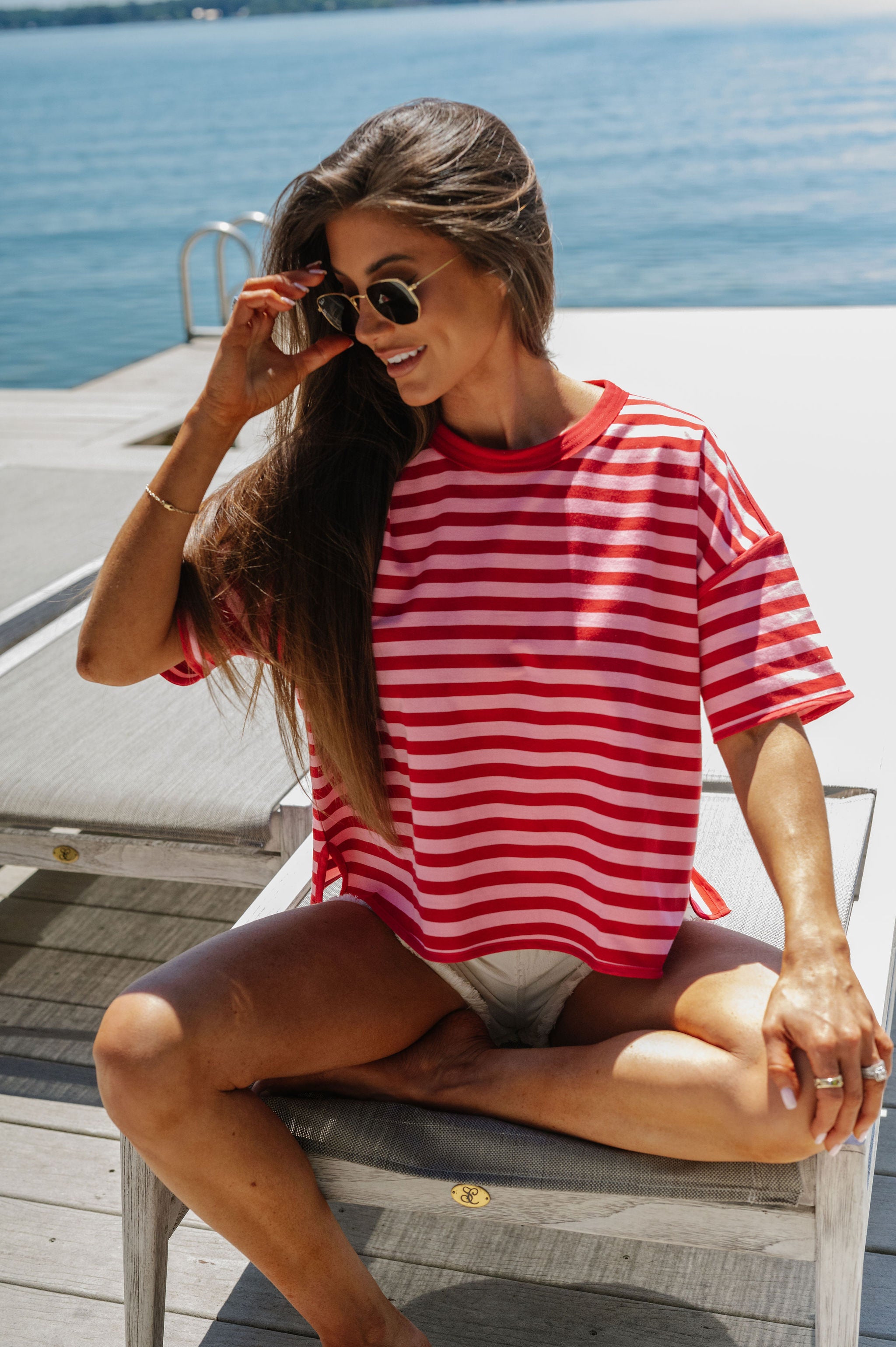Tanner Striped Oversized Top-Red/Pink