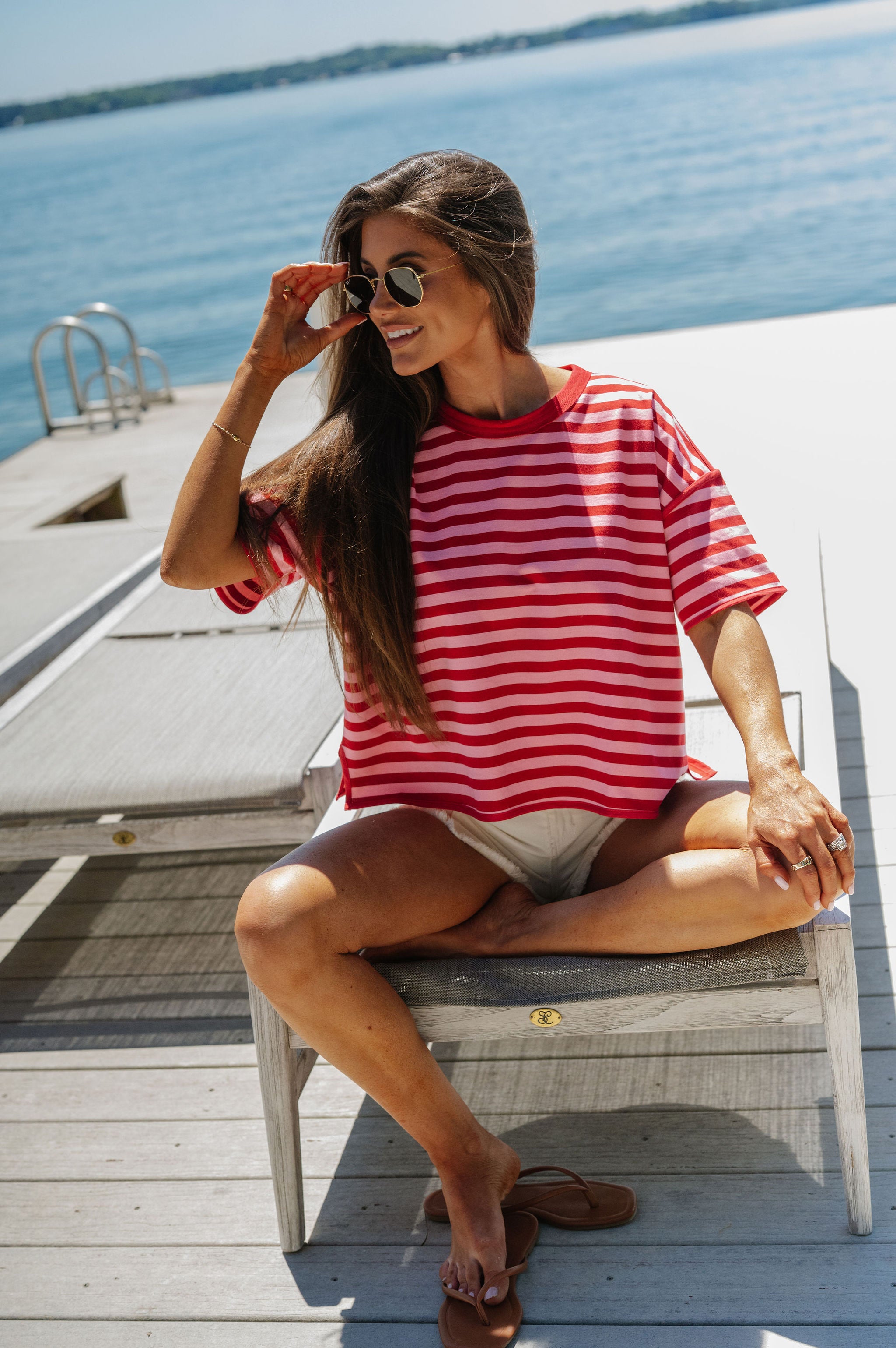 Tanner Striped Oversized Top-Red/Pink