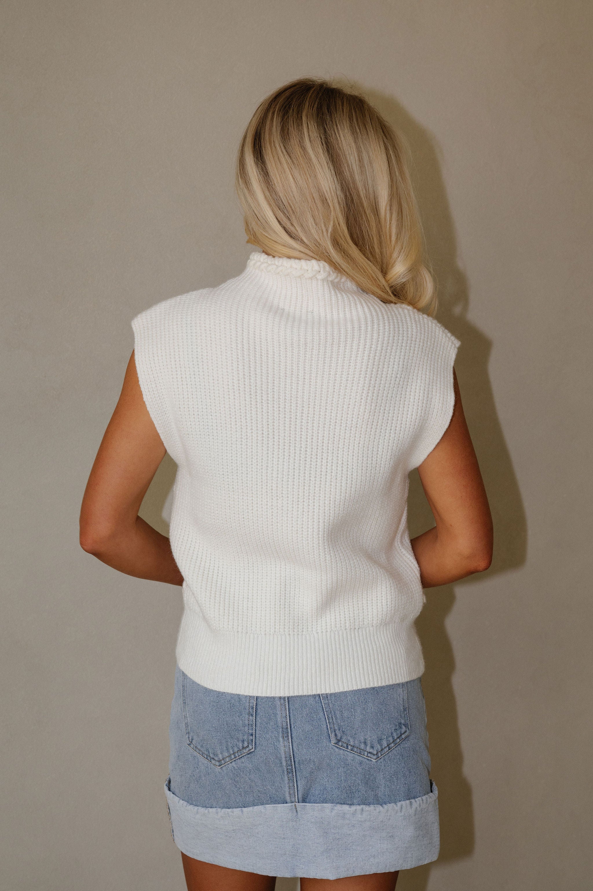 Braided Trim Sleeveless Sweater-Ivory