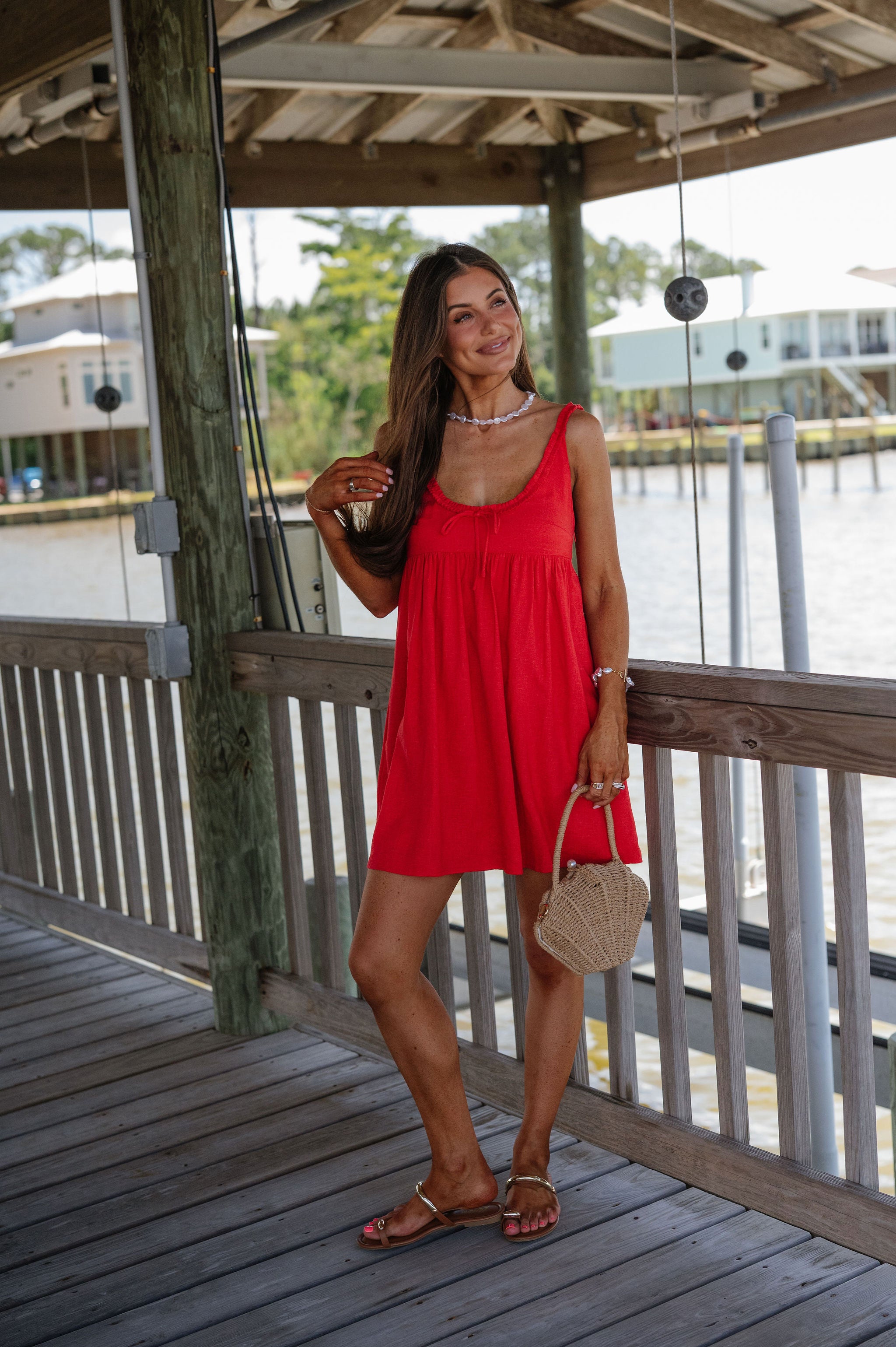Ethel Babydoll Tie Mini Dress-Red