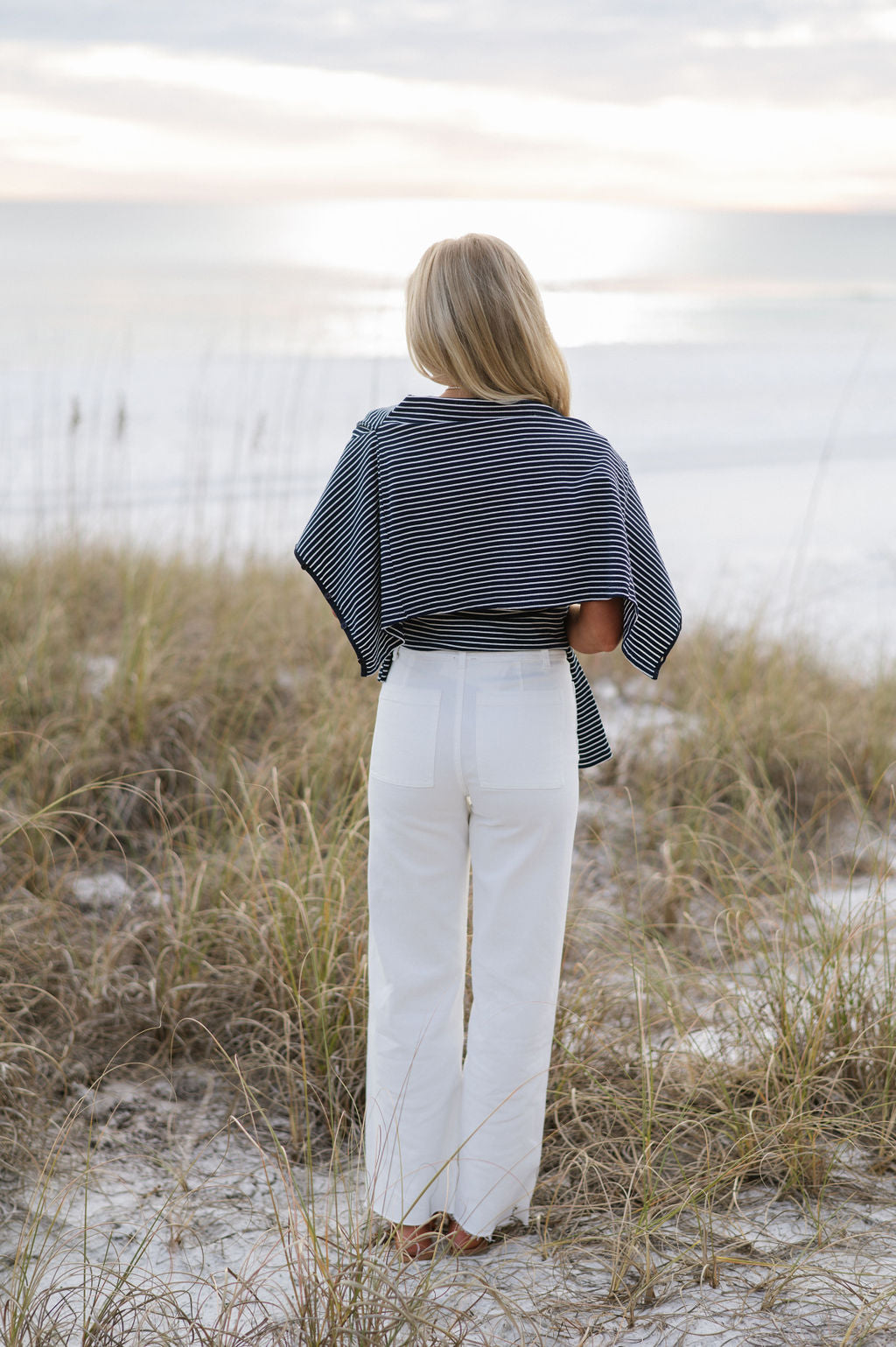 Striped Top & Cardigan Set-Navy/White