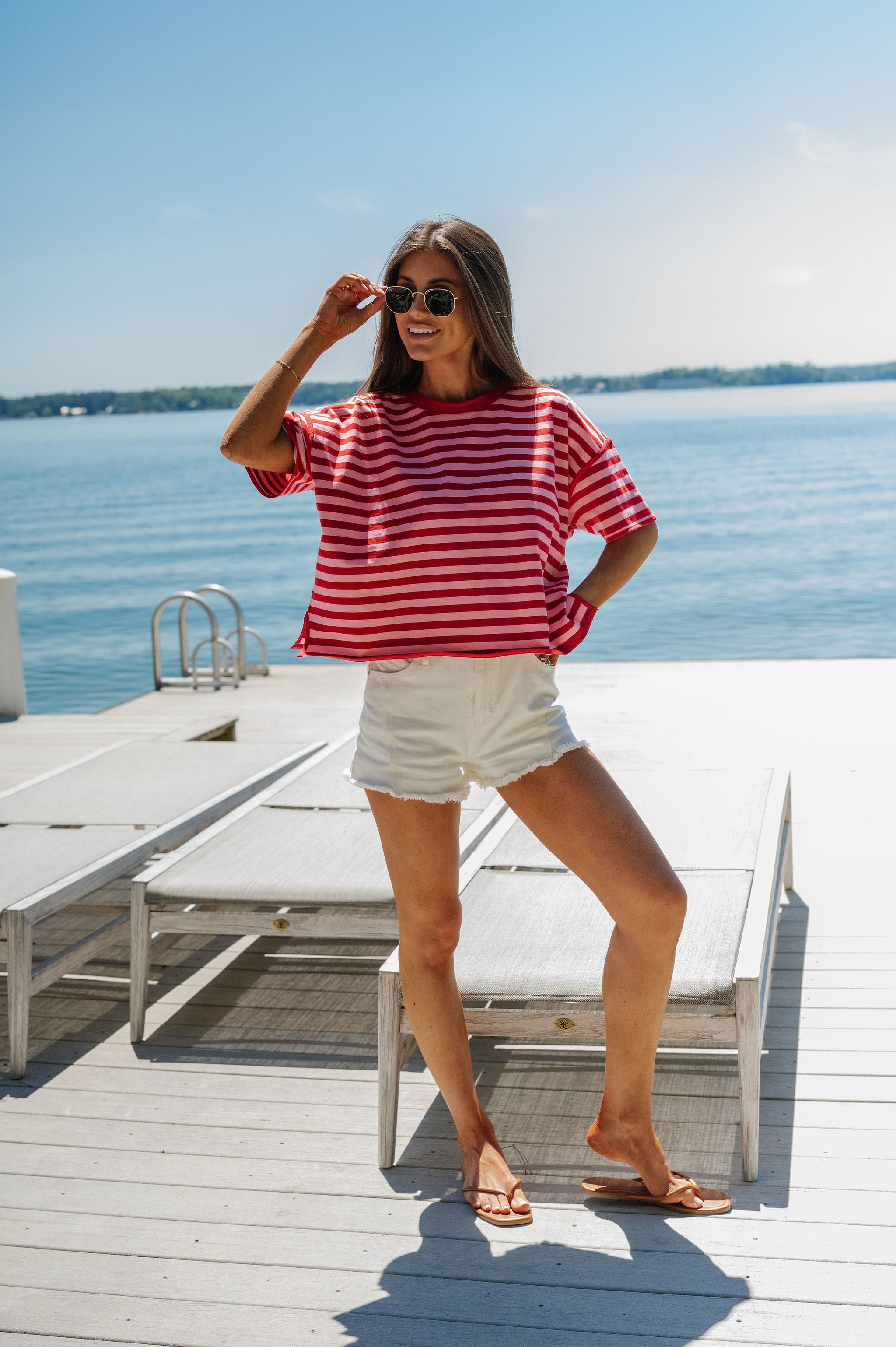 Tanner Striped Oversized Top-Red/Pink