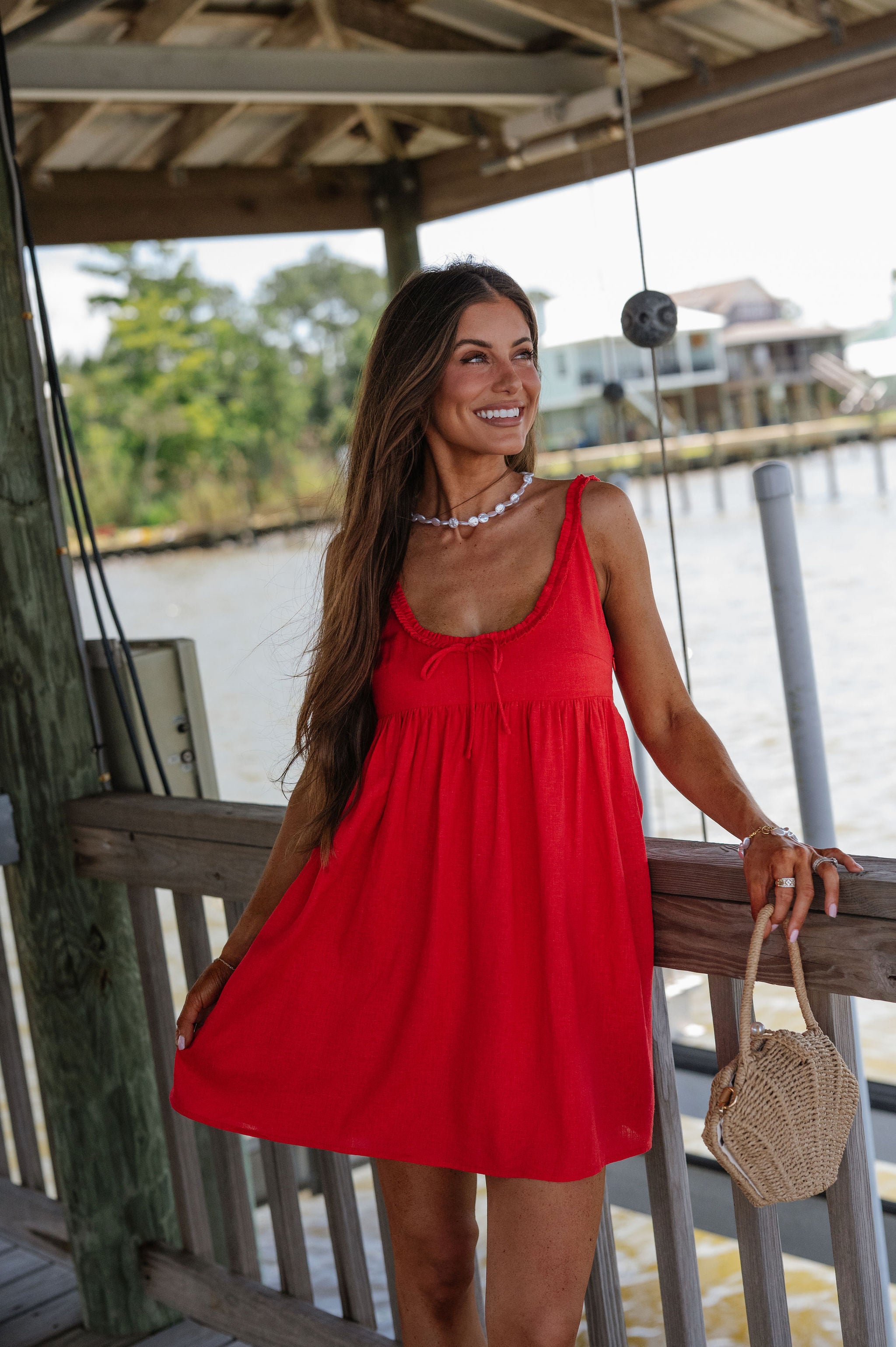 Ethel Babydoll Tie Mini Dress-Red