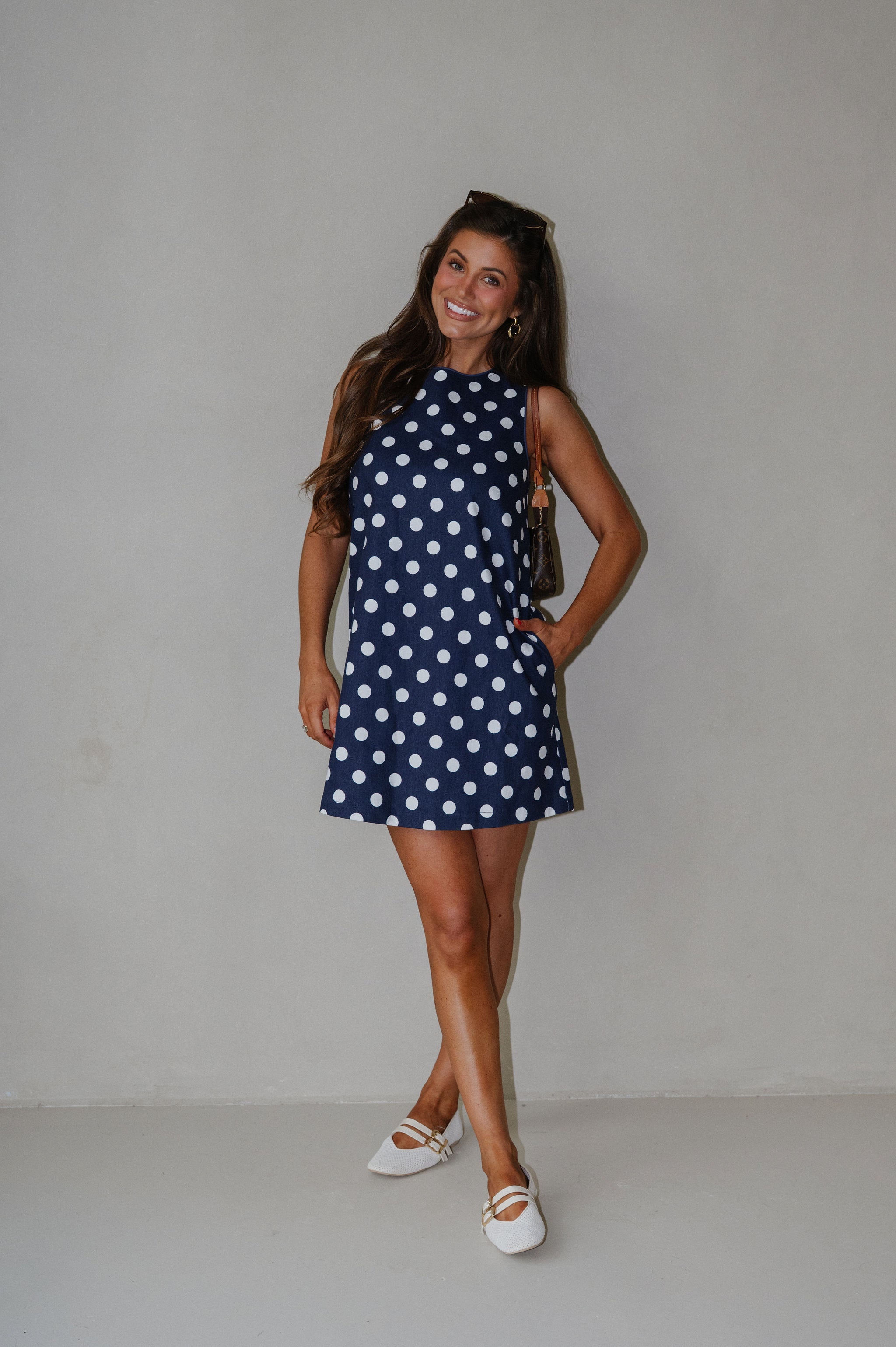 Harrison Polka Dot Mini Dress-Navy