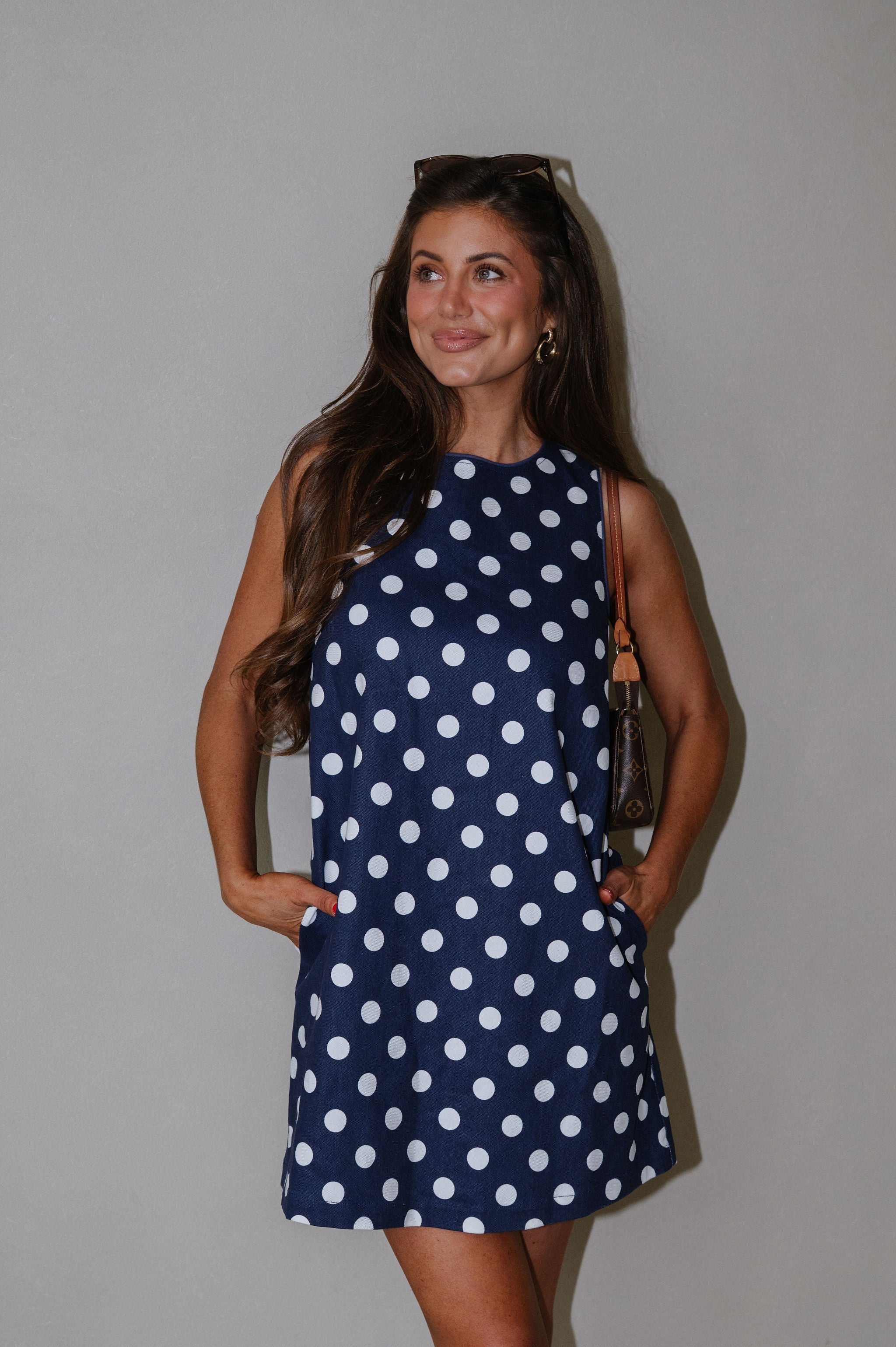 Harrison Polka Dot Mini Dress-Navy