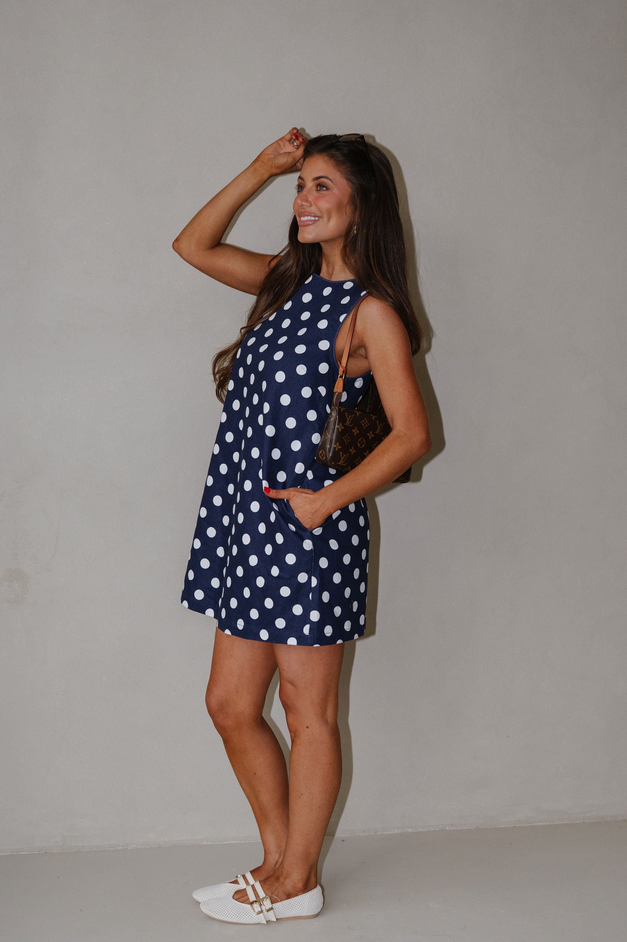 Harrison Polka Dot Mini Dress-Navy