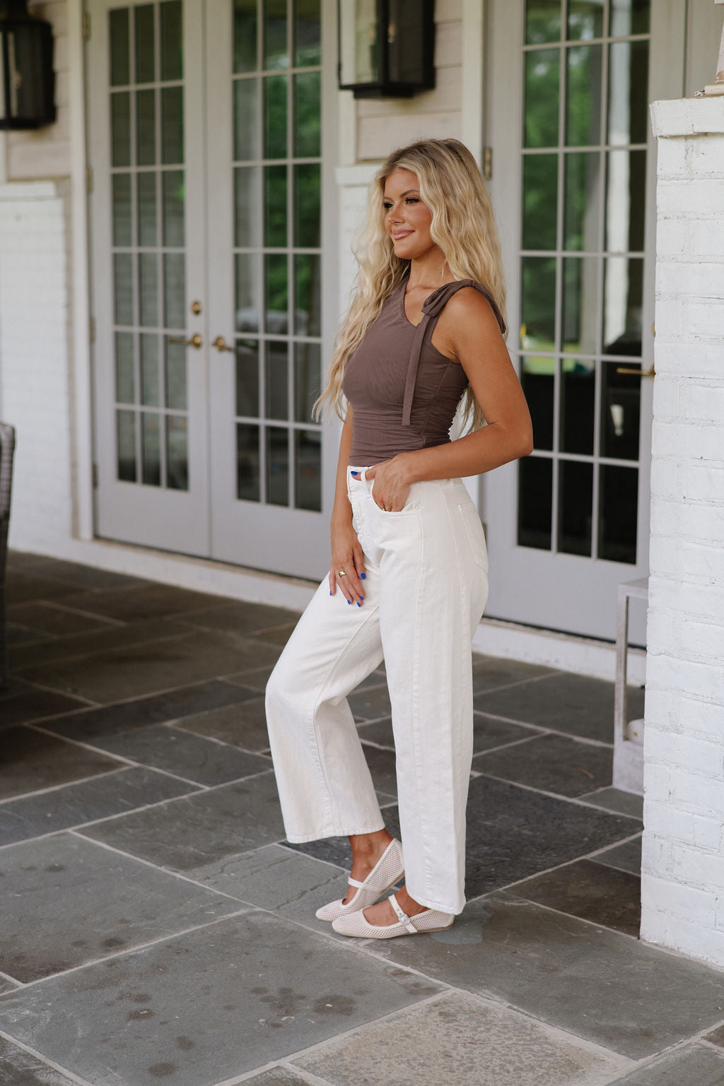 Carsen Ruched Top-Mocha