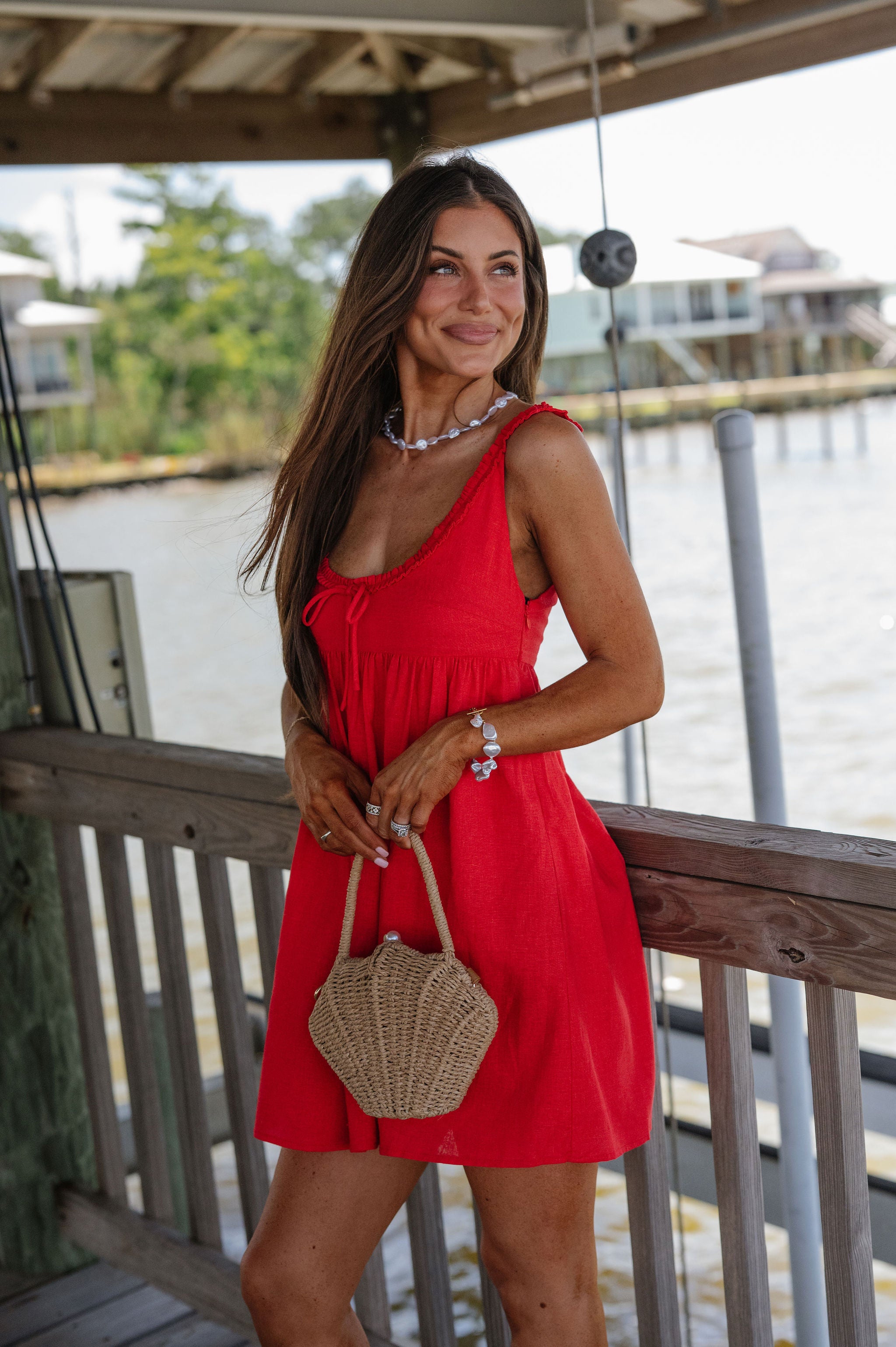 Ethel Babydoll Tie Mini Dress-Red