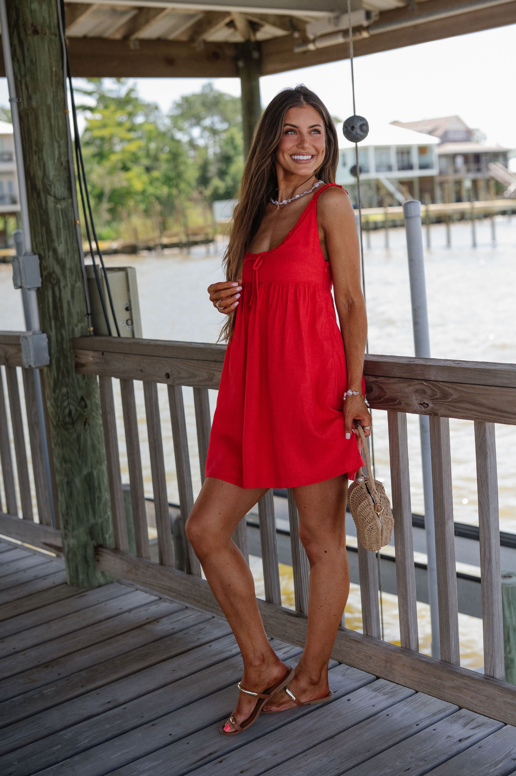 Ethel Babydoll Tie Mini Dress-Red