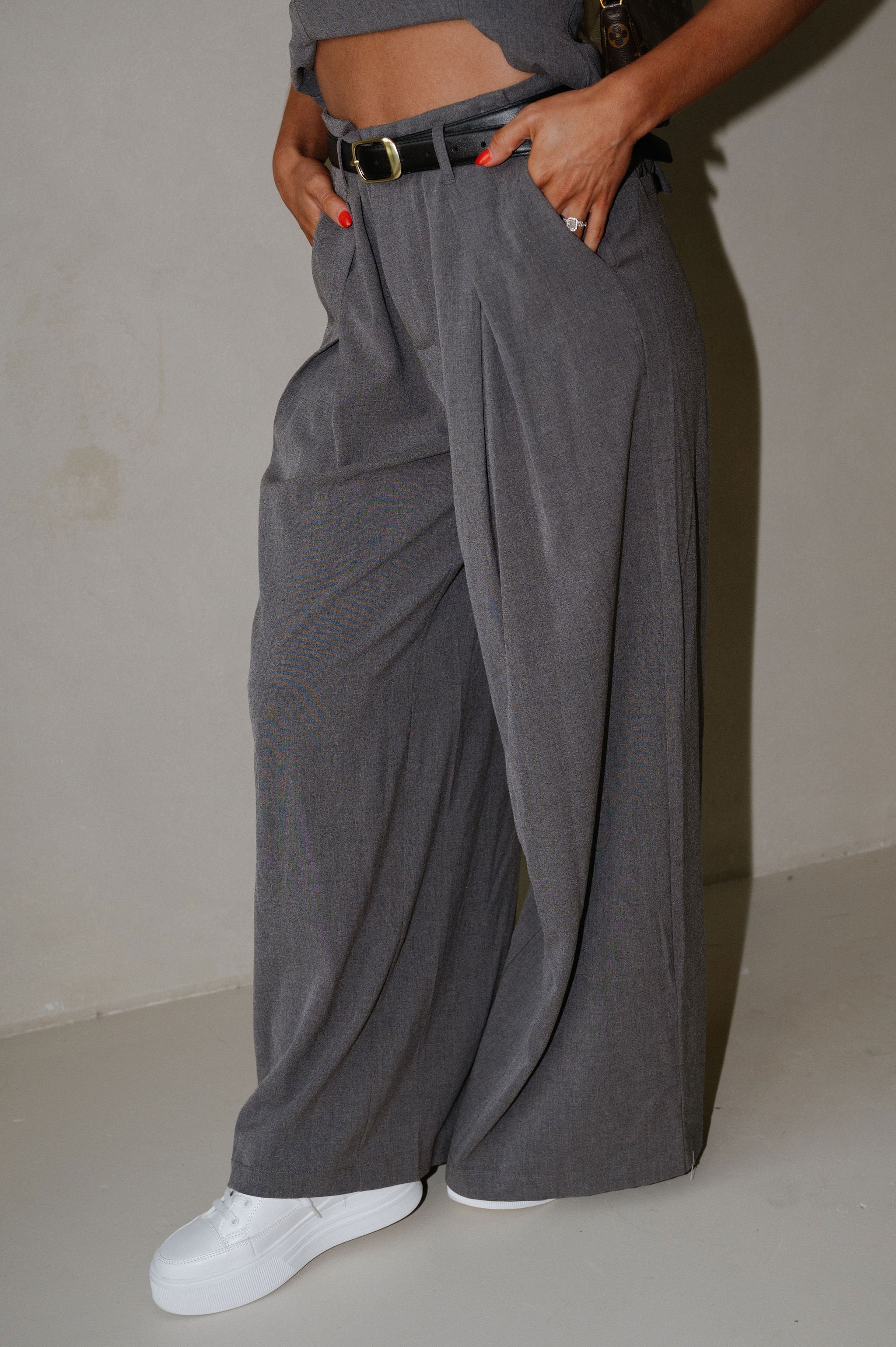 Taylor Pleated Pants Set-Dark Heather Grey