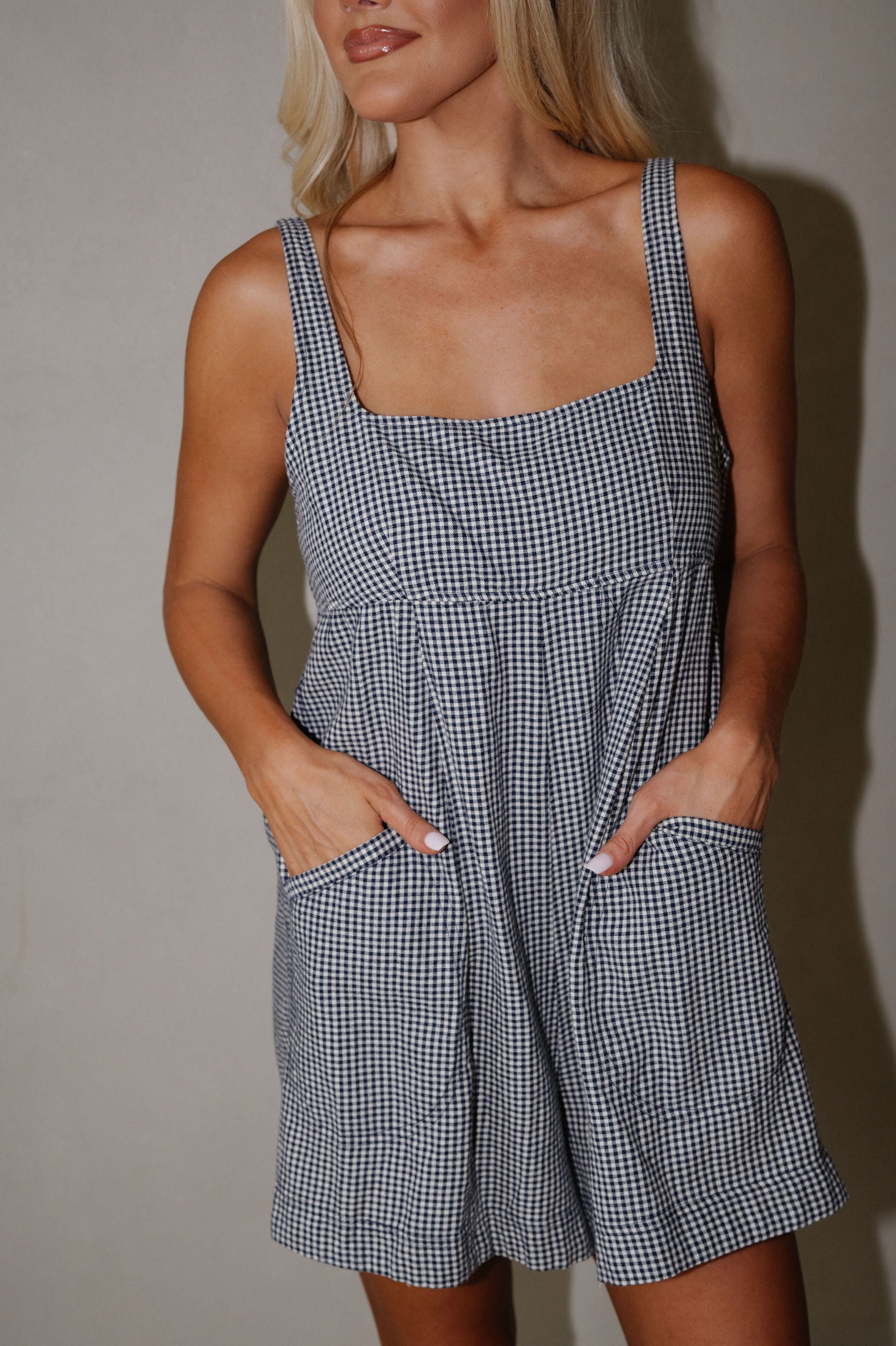 Pocketed Flowy Romper- Navy