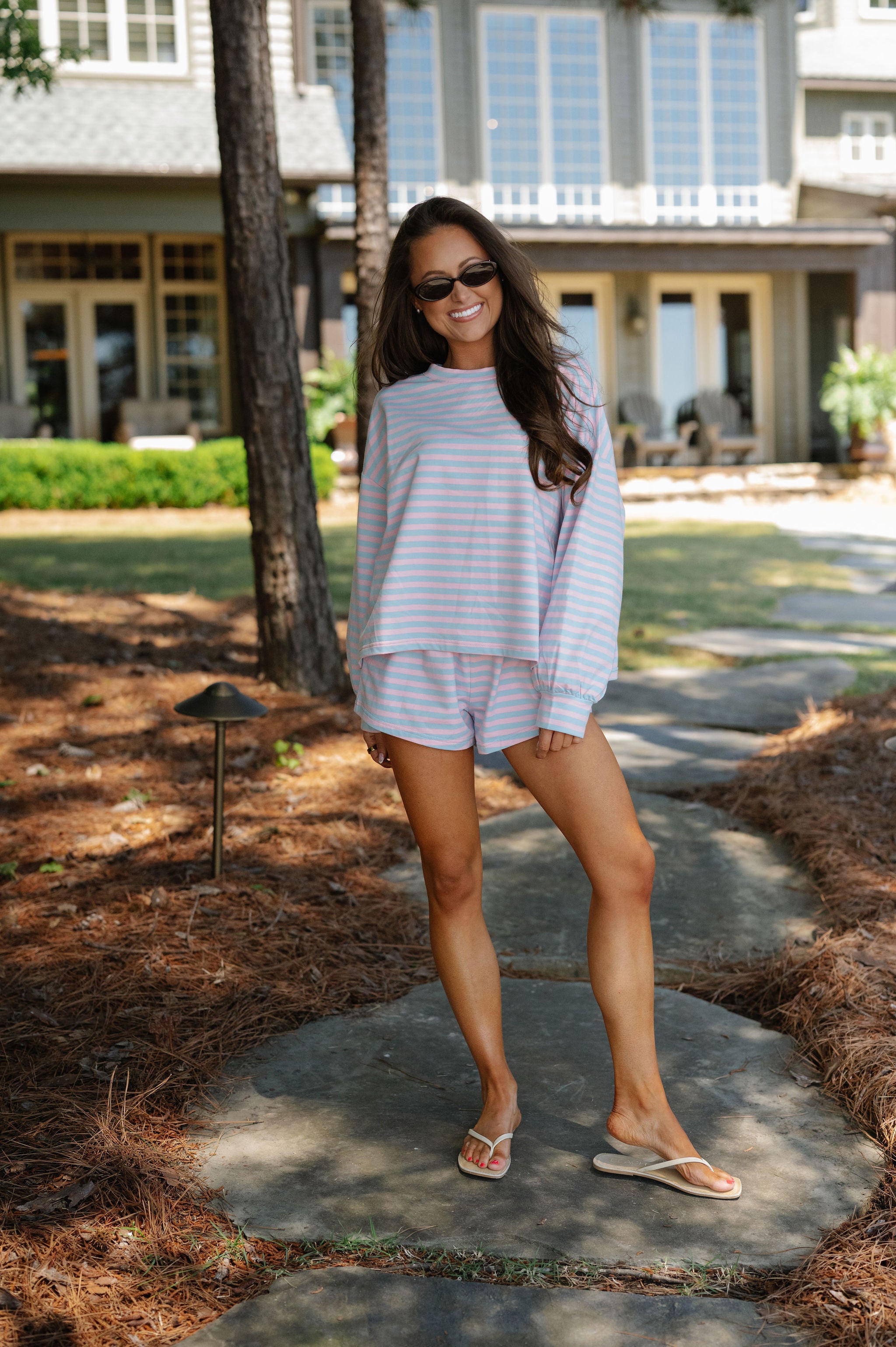 Lexi Striped Short Set-Pink/Blue