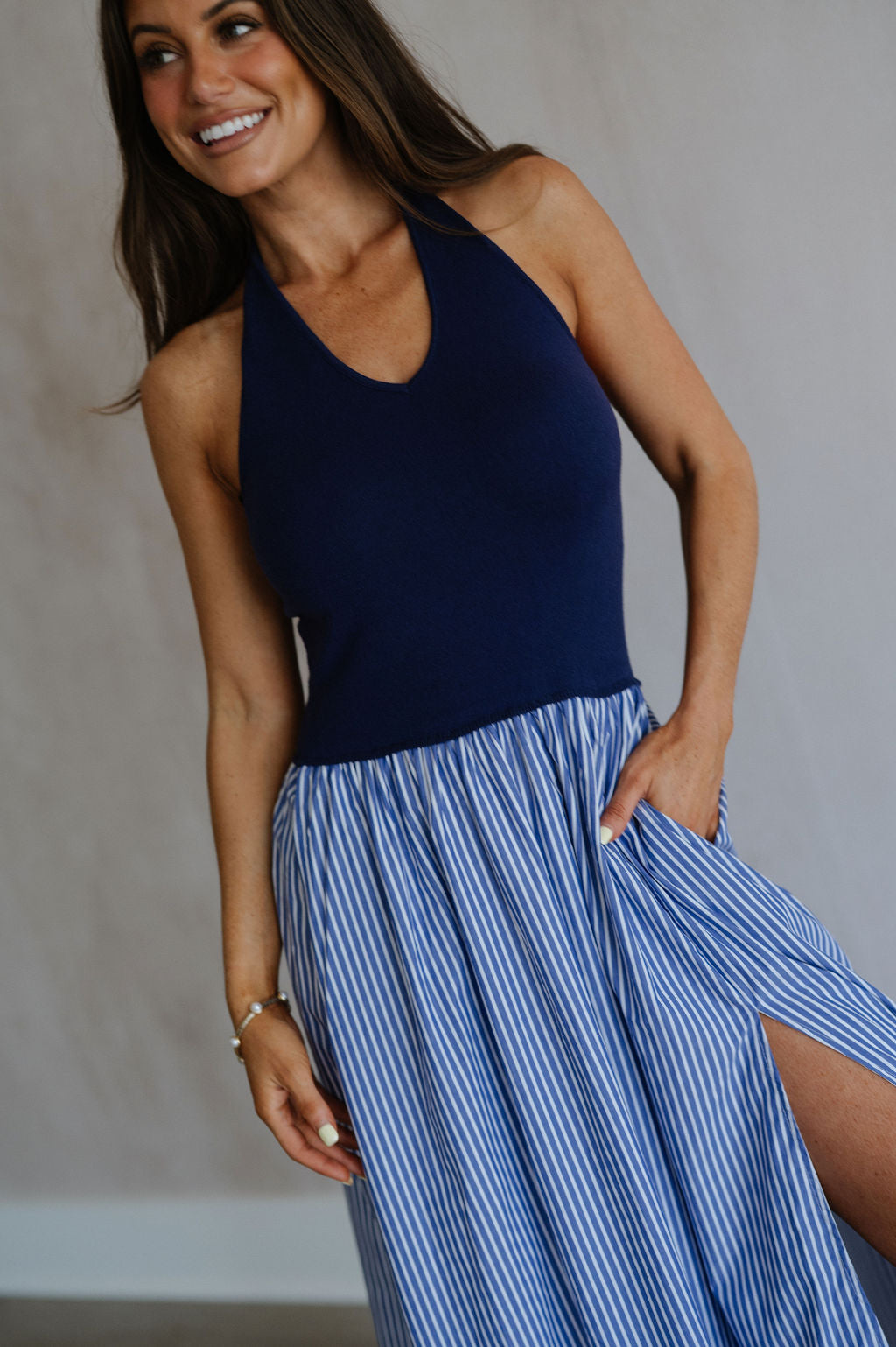 Hanna Striped Maxi Dress-Blue