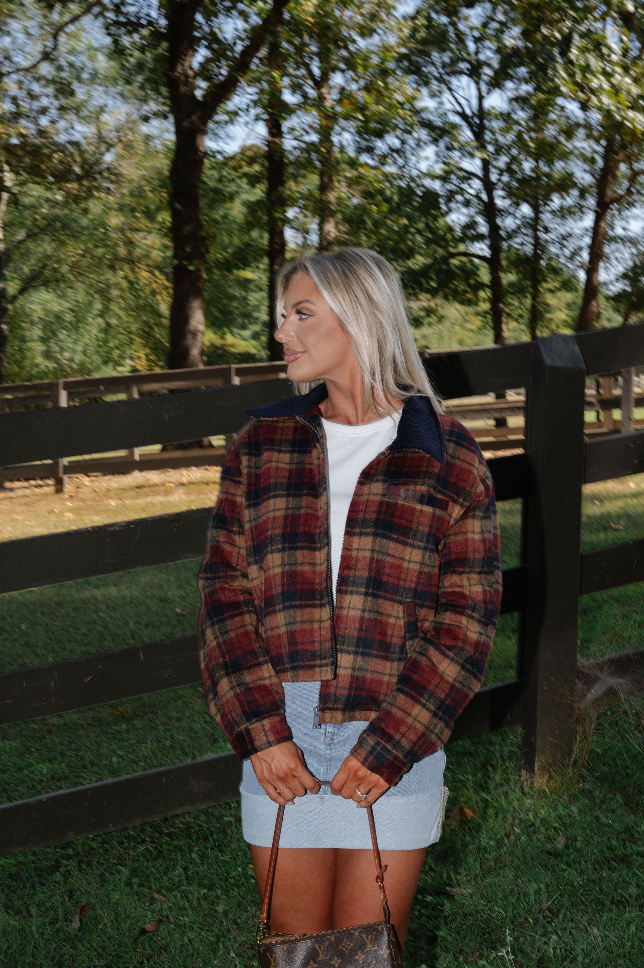 Quilted Barn Jacket-Burgundy/Navy
