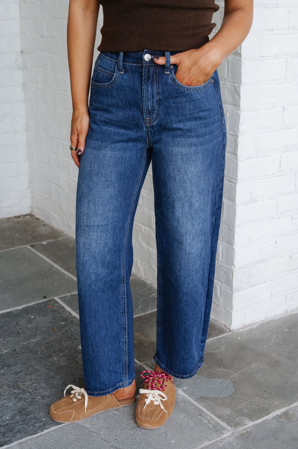 Kit High Rise Barrel Jean-Dark Denim