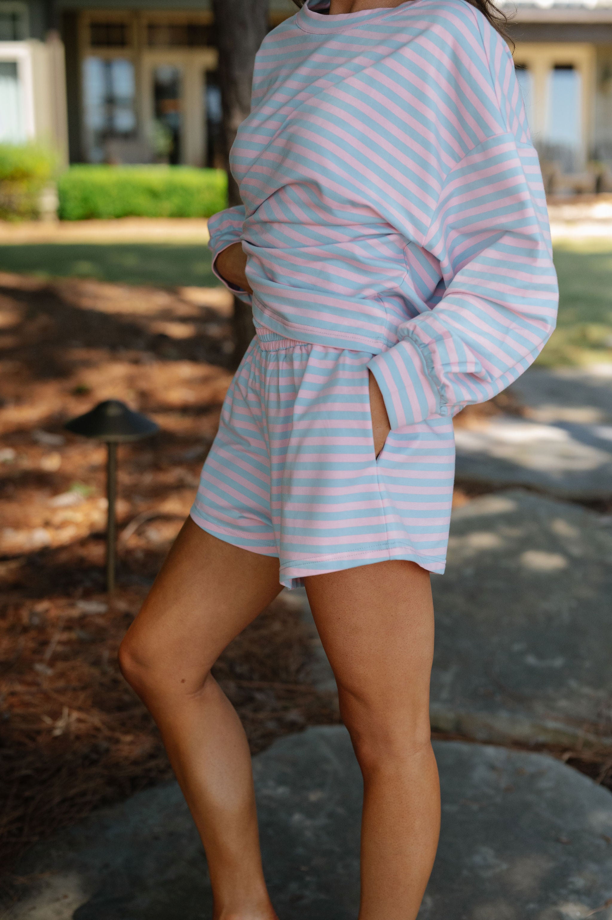 Lexi Striped Short Set-Pink/Blue
