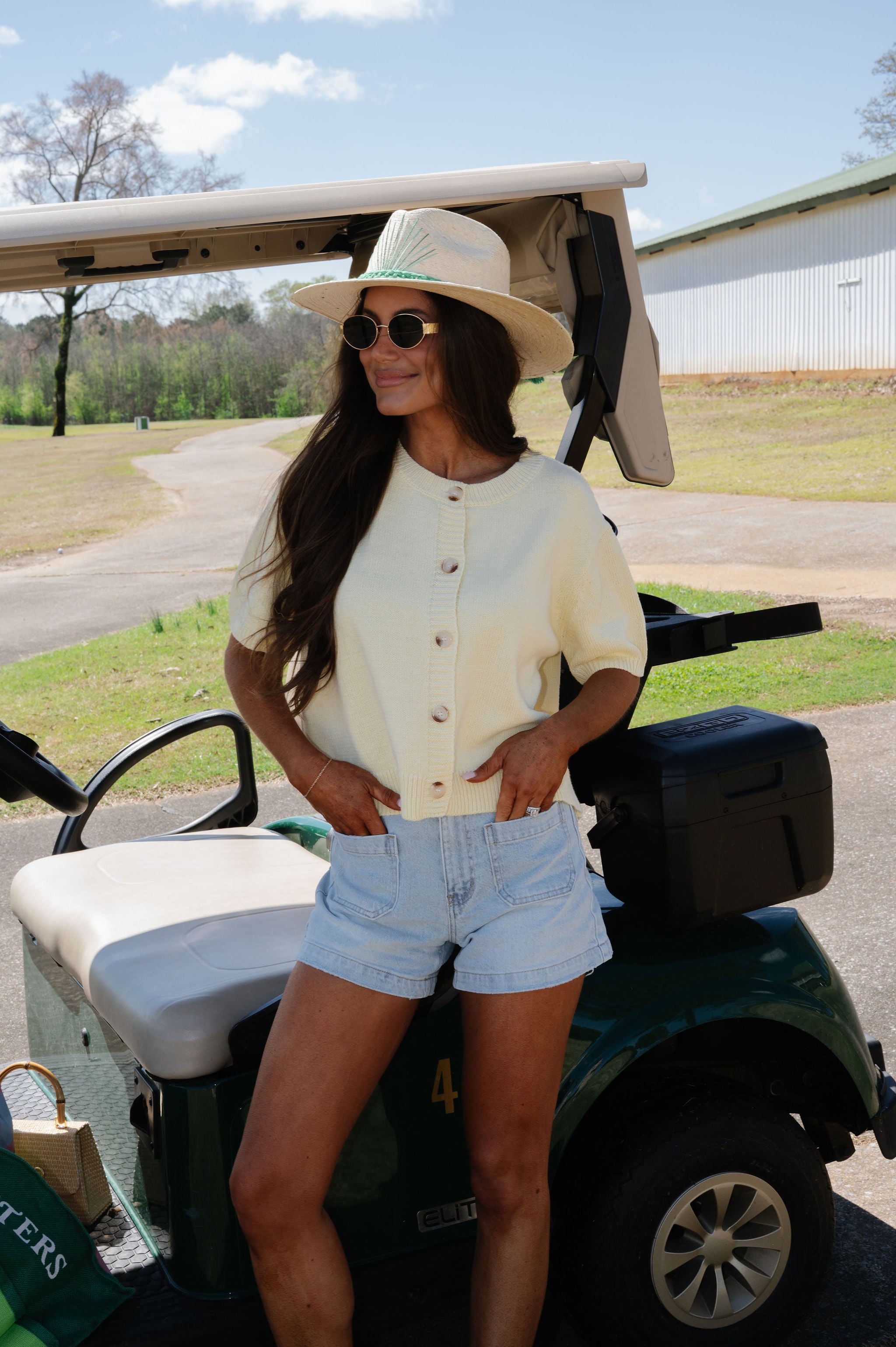Short Sleeve Sweater Cardigan-Light Yellow