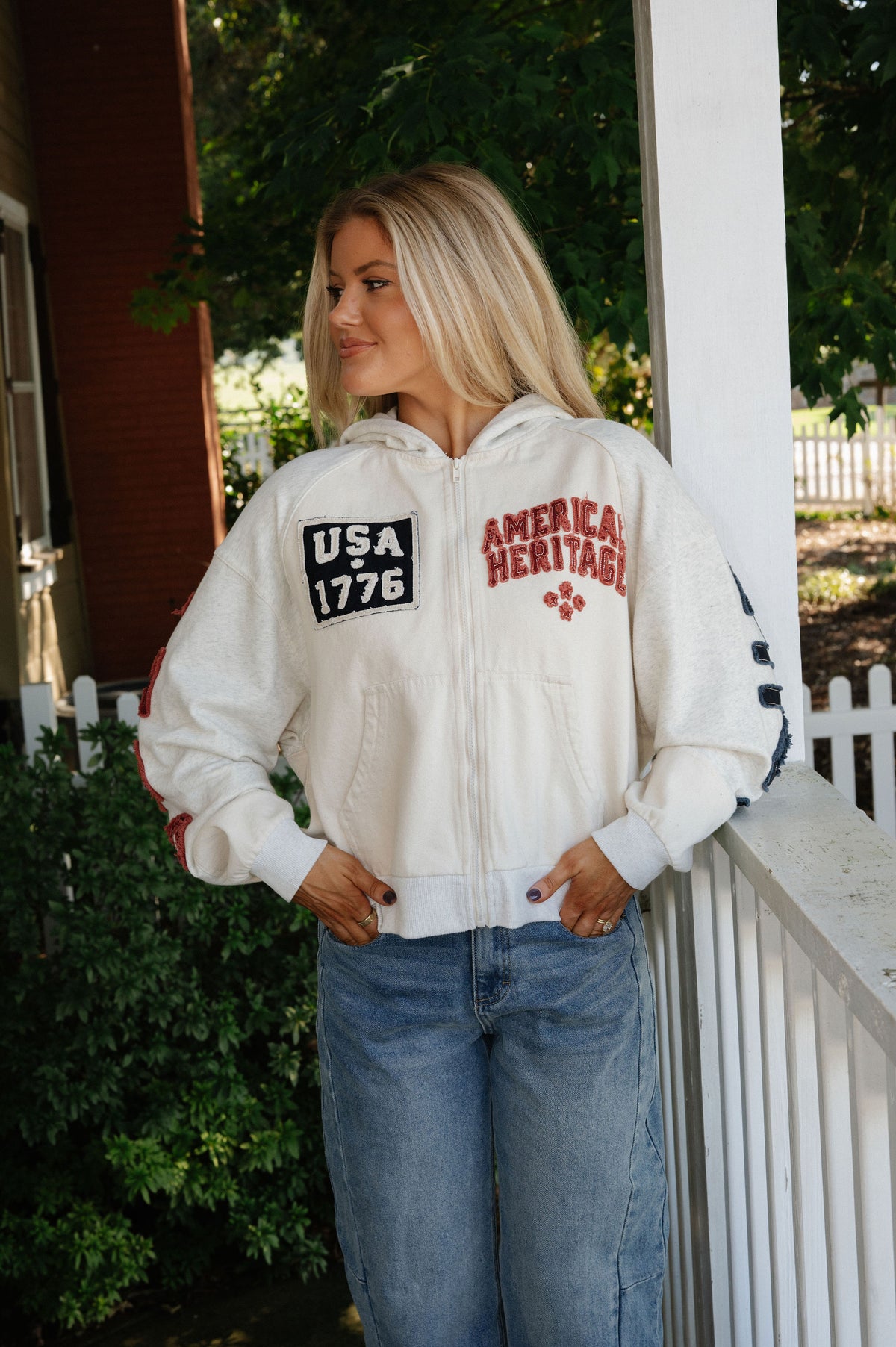 "USA" Zip Up Jacket-Ivory