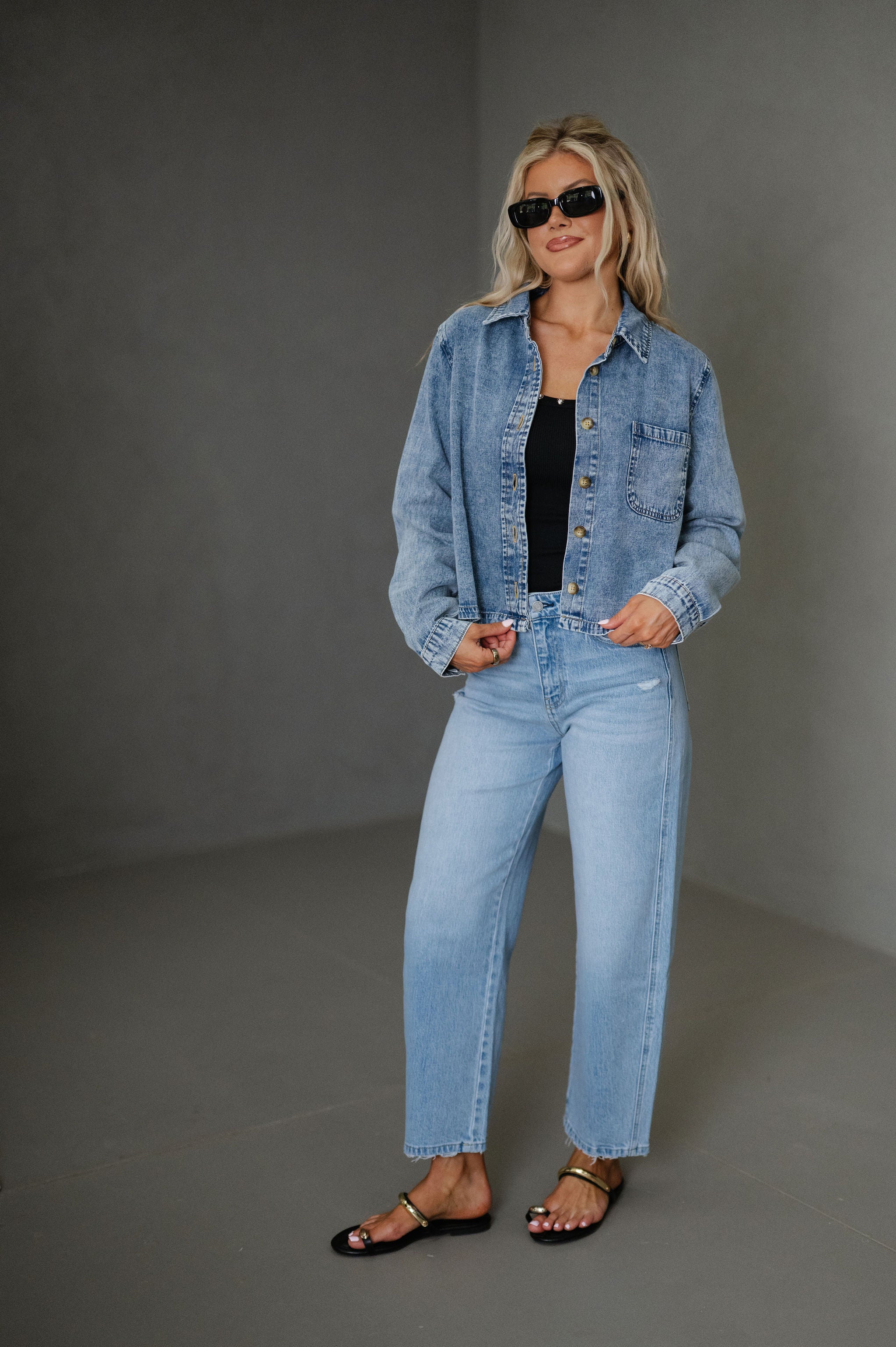 Ruby Collared Top-Denim